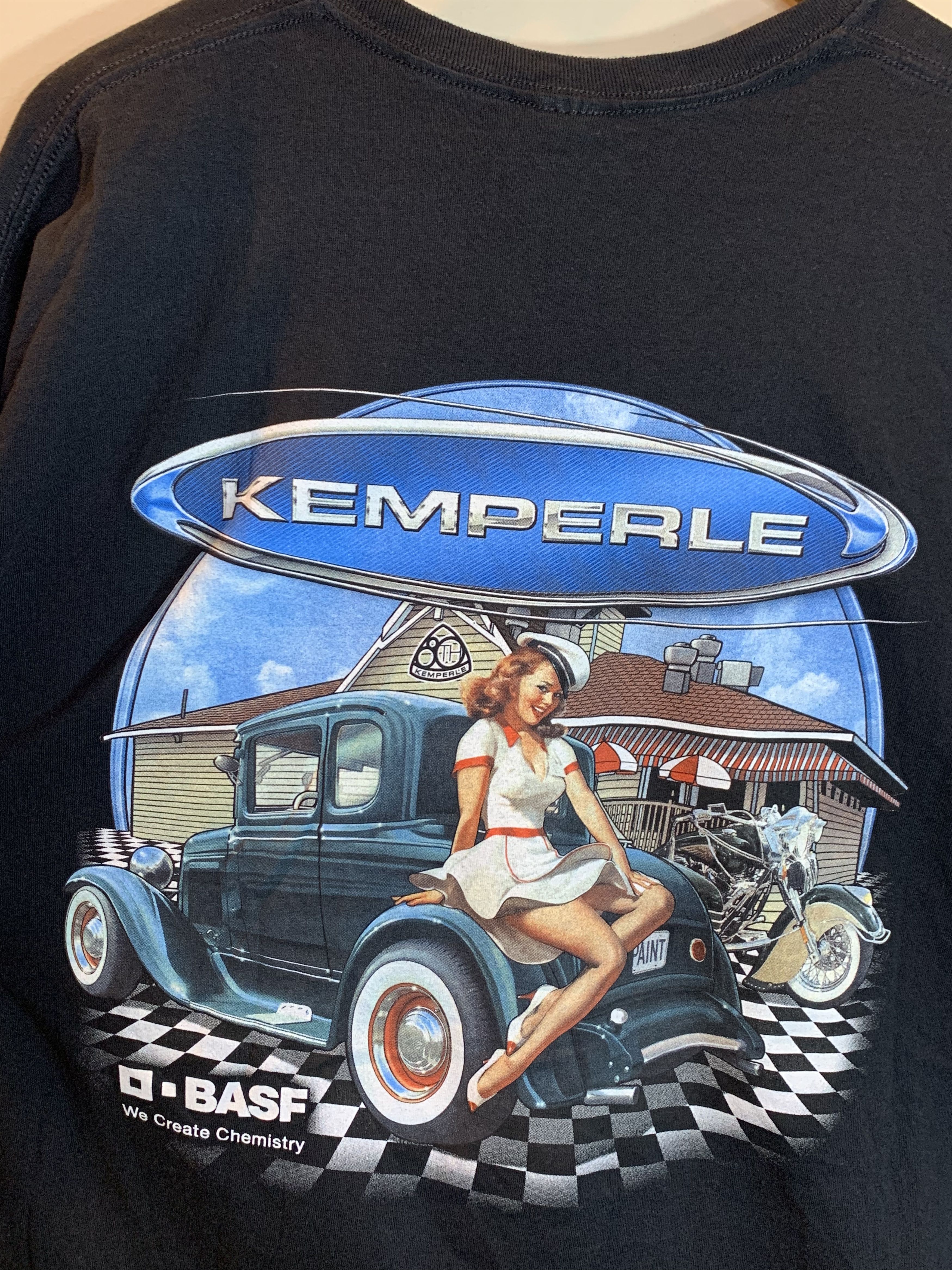 Vintage *RARE* Vintage Kemperle Pinup Old School Car Biker Art Shirt Size US XXL / EU 58 / 5 - 3 Thumbnail