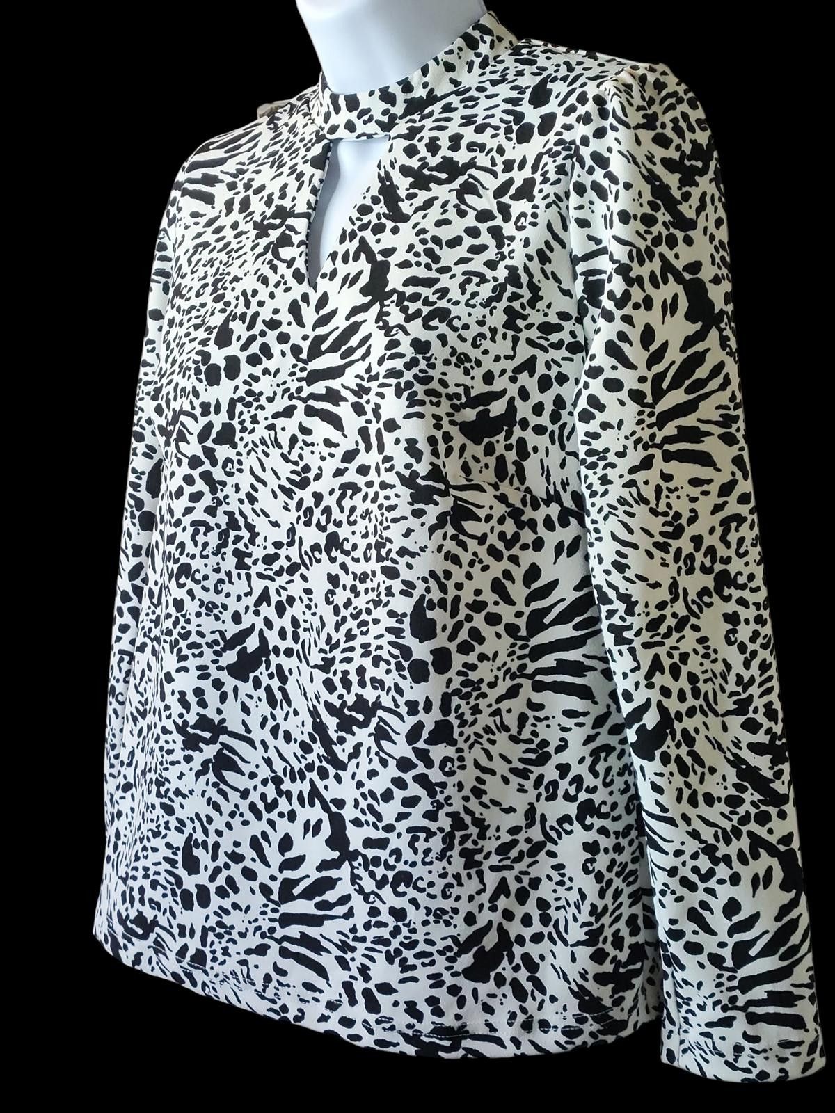 Other Melloday Women's Black and White Animal Print Blouse Size M / US 6-8 / IT 42-44 - 5 Thumbnail