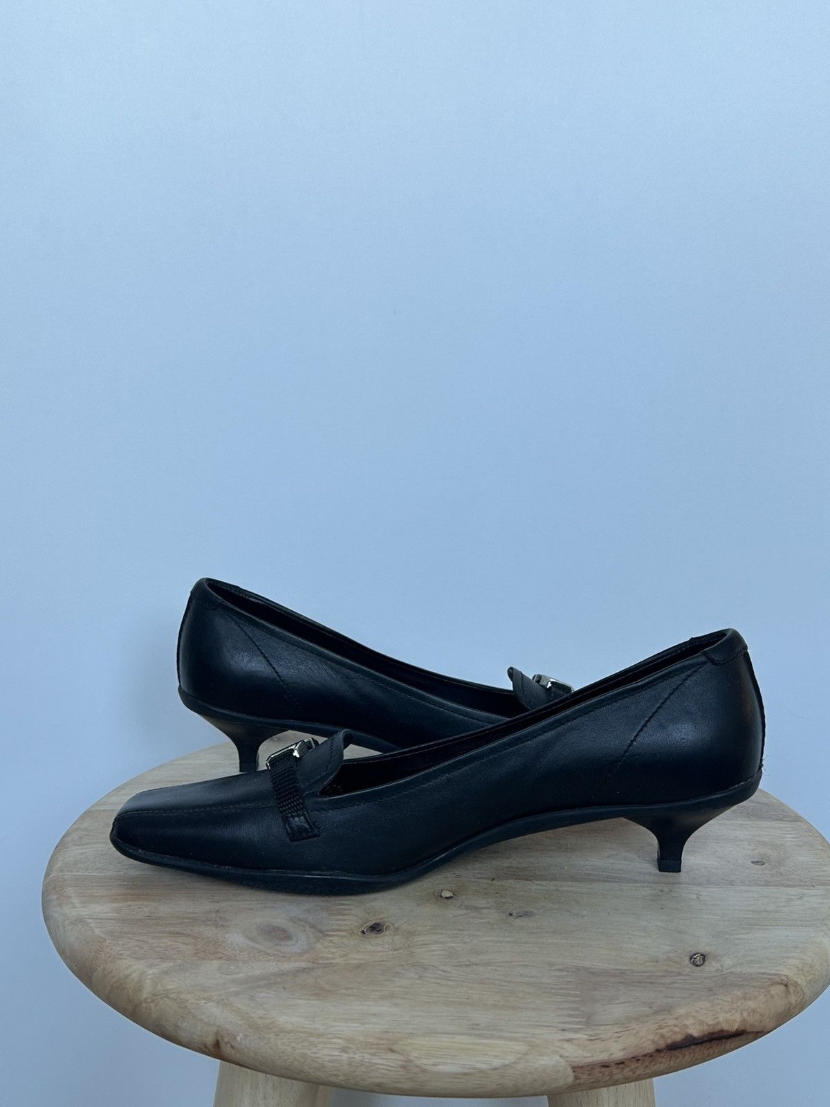Prada Prada Black Leather Kitten Heel Pumps EU 36.5 Size US 5.5 / IT 35.5 - 6 Thumbnail