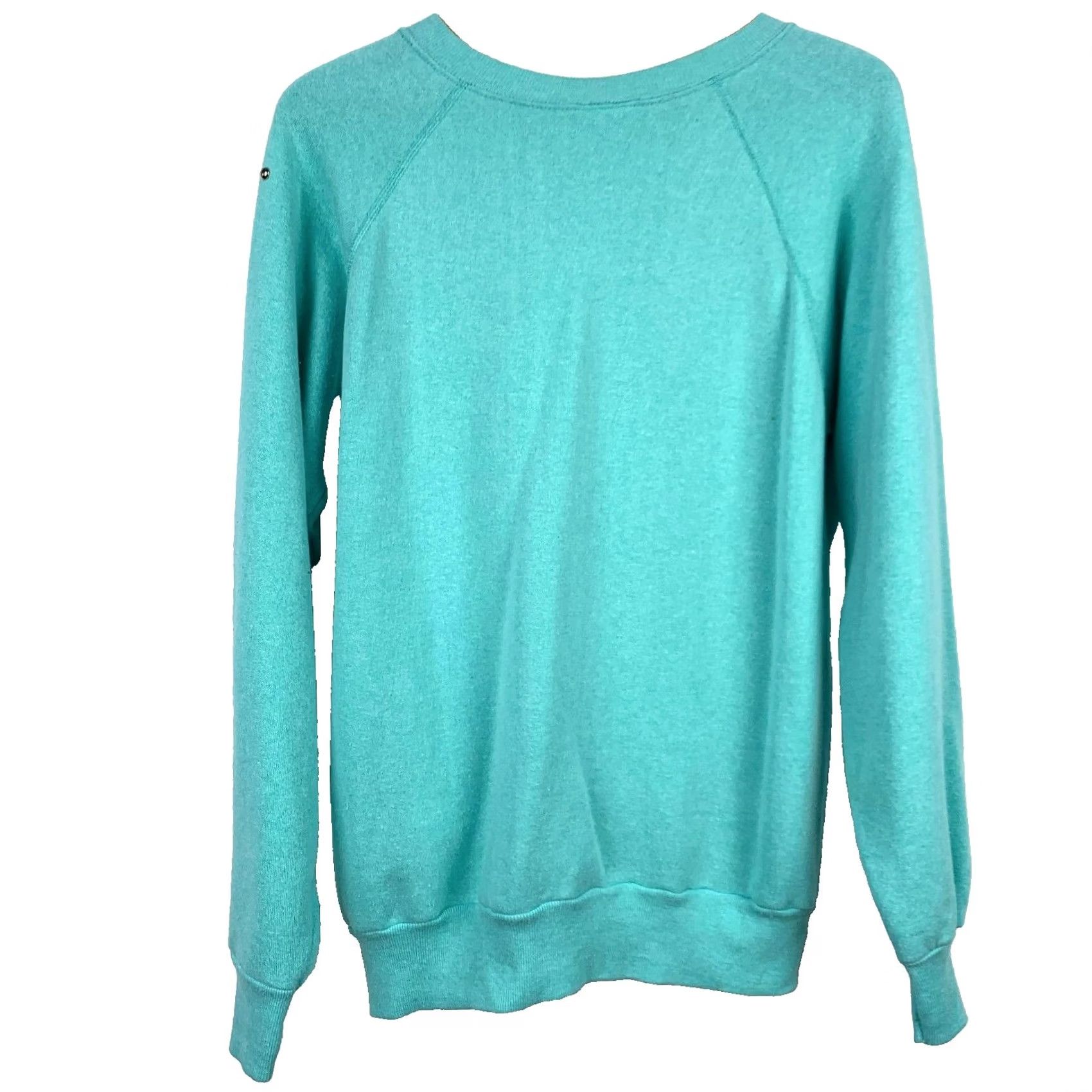AQUA VINTAGE Pannill Silver Studded Aqua Blue Crew Sweatshirt Size Large Womens Sweatshirt Pullover Long Sleeve 50% Cotton 50% Polyester USA Made Size L / US 10 / IT 46 - 4 Thumbnail
