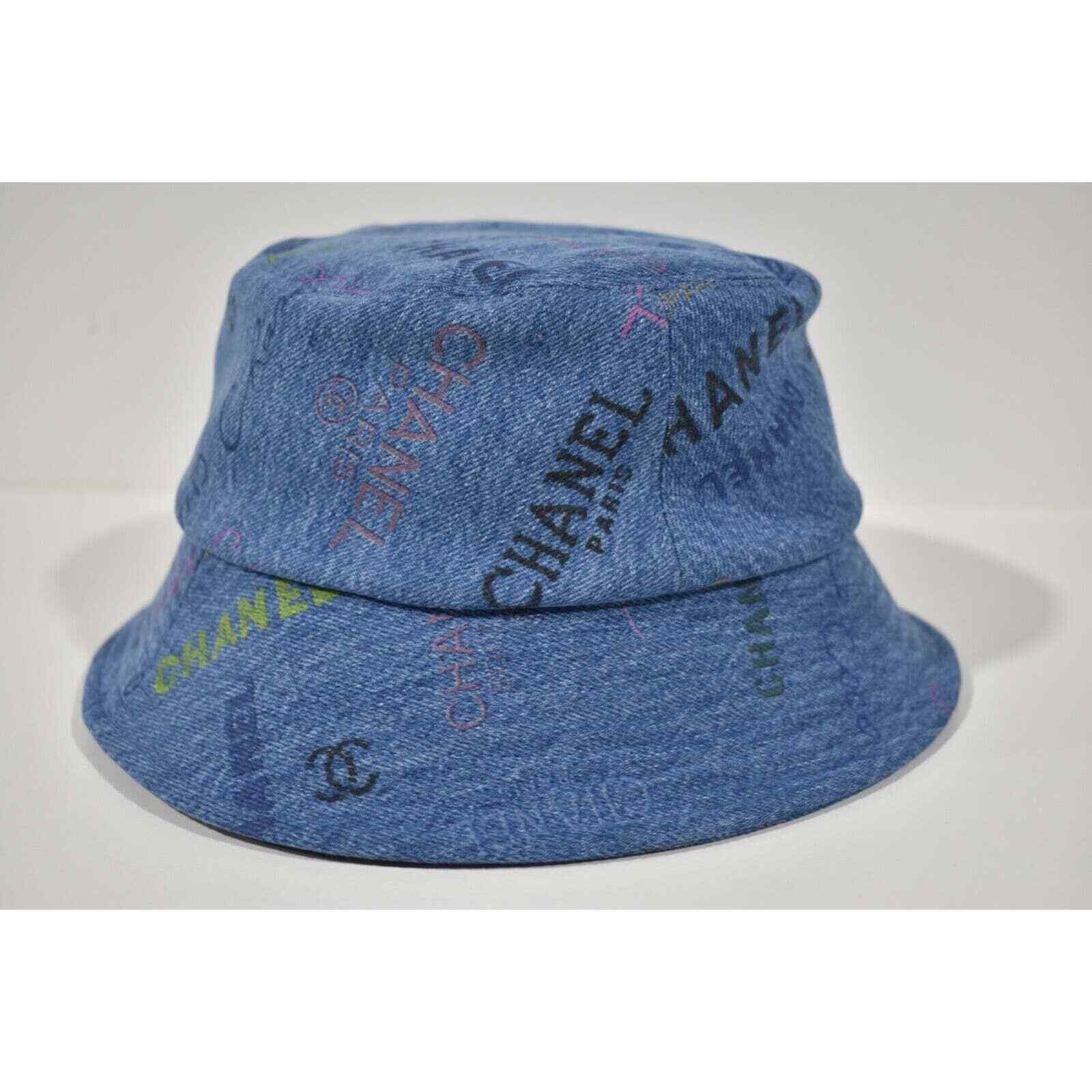 Chanel Chanel Denim Graffiti CC Logo Sun Cloche Bucket Hat Medium M Size ONE SIZE - 9 Thumbnail