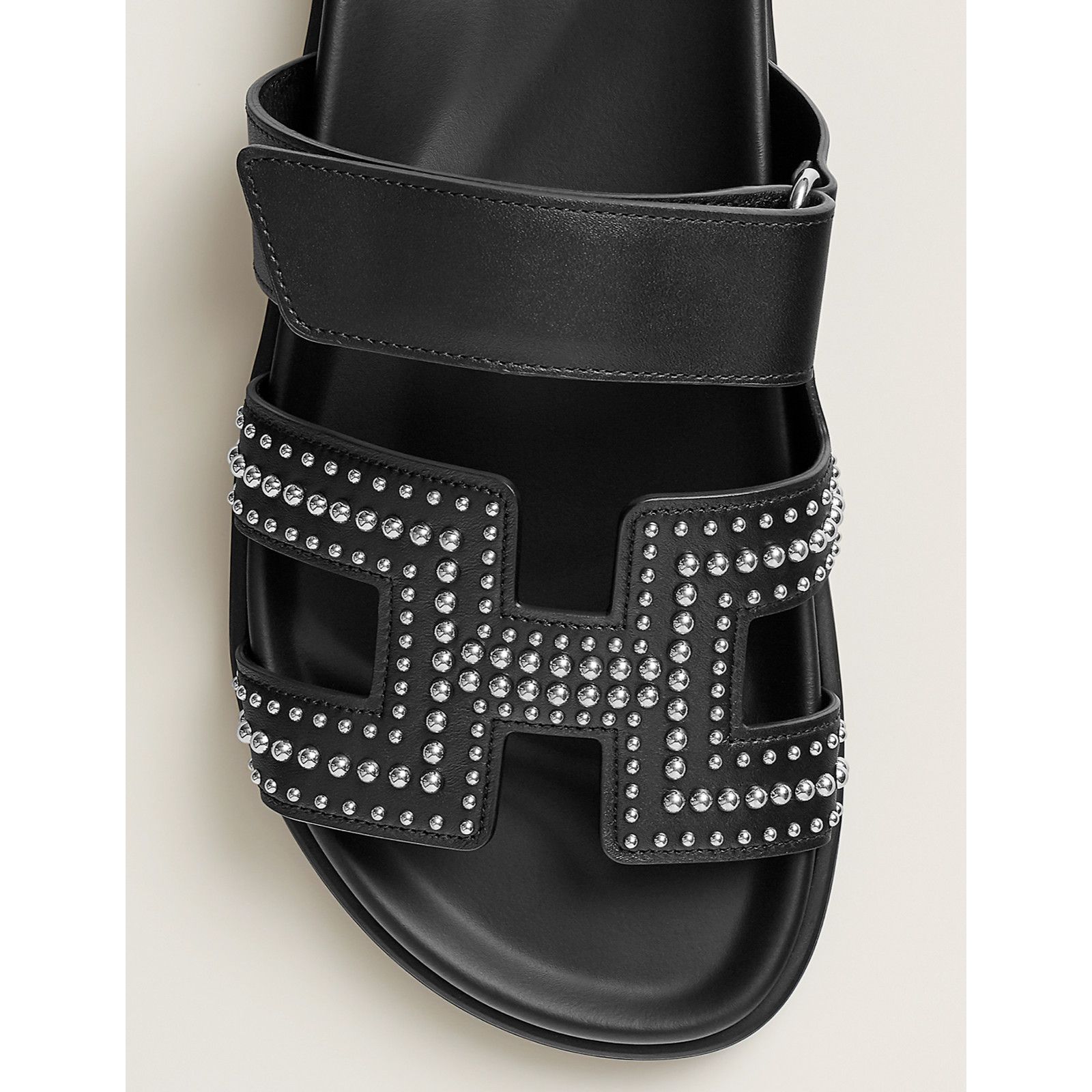 Hermes Hermes Chypre Sandal Black Silver Studded Stud H Logo Size US 7.5 / IT 37.5 - 6 Thumbnail