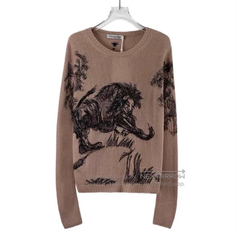Dior Dior Brown jungle animal inlaid cashmere round-neck long-s Size M / US 6-8 / IT 42-44 - 1 Thumbnail