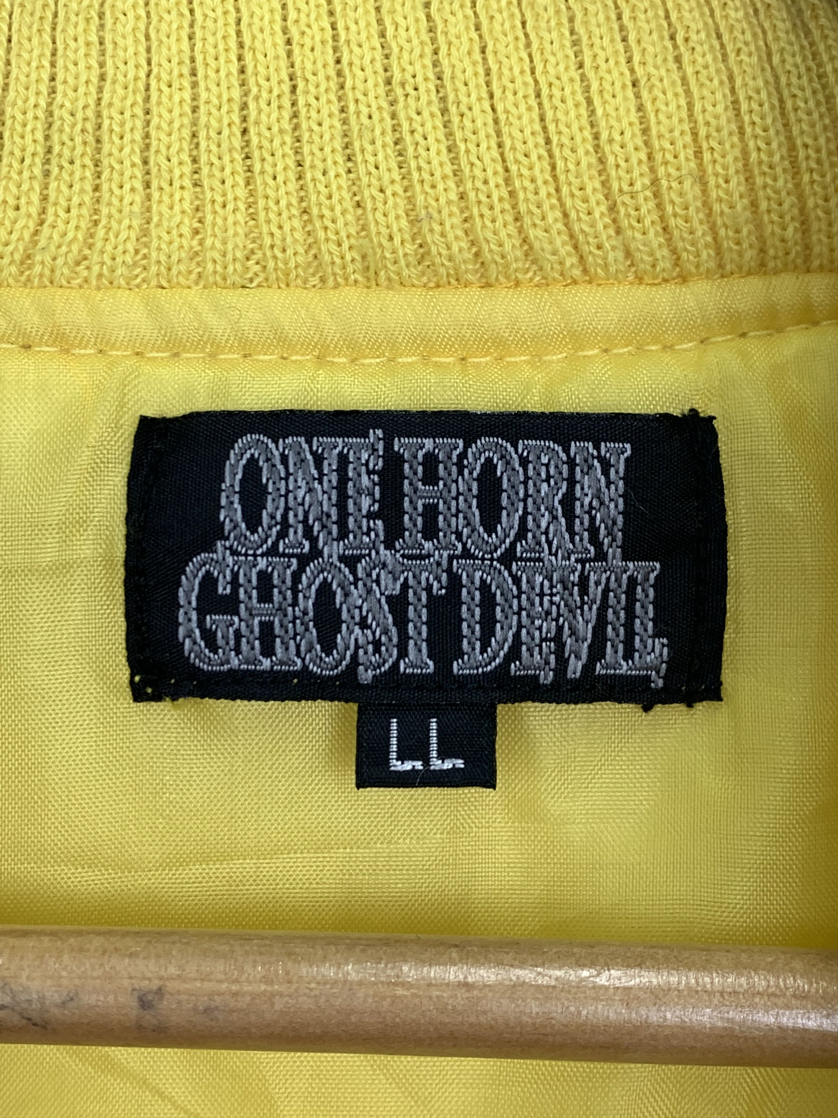 Vintage Vintage 90s Ghost Devil Leather Varsity Jacket Yellow V0465 Size US L / EU 52-54 / 3 - 5 Thumbnail