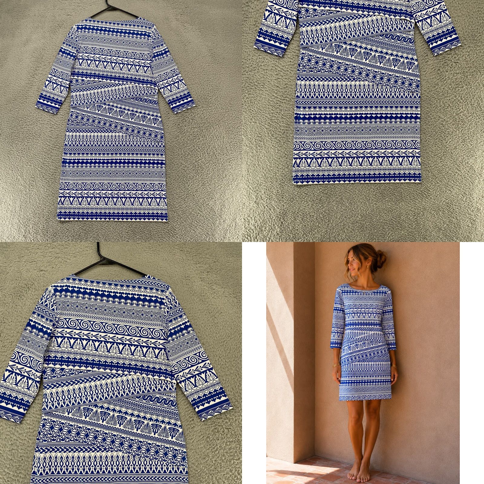 J.McLaughlin J. McLaughlin Dress Womens M Catalina Cloth Geometric 3/4 Sleeve Stretch Shift Size M / US 6-8 / IT 42-44 - 8 Thumbnail