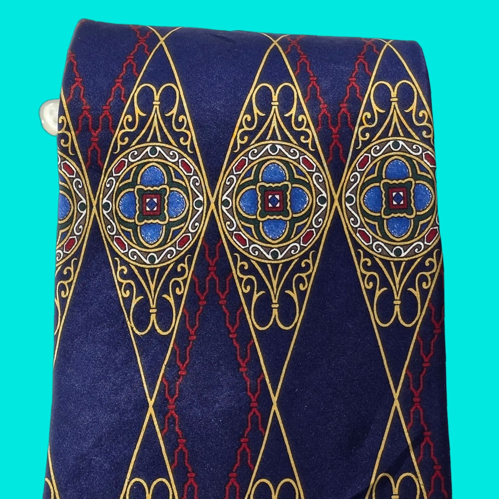 Oscar De La Renta Vintage Oscar de la Renta Necktie Mens Blue Silk Geometric Pattern USA Designer Tie Size ONE SIZE - 1 Thumbnail