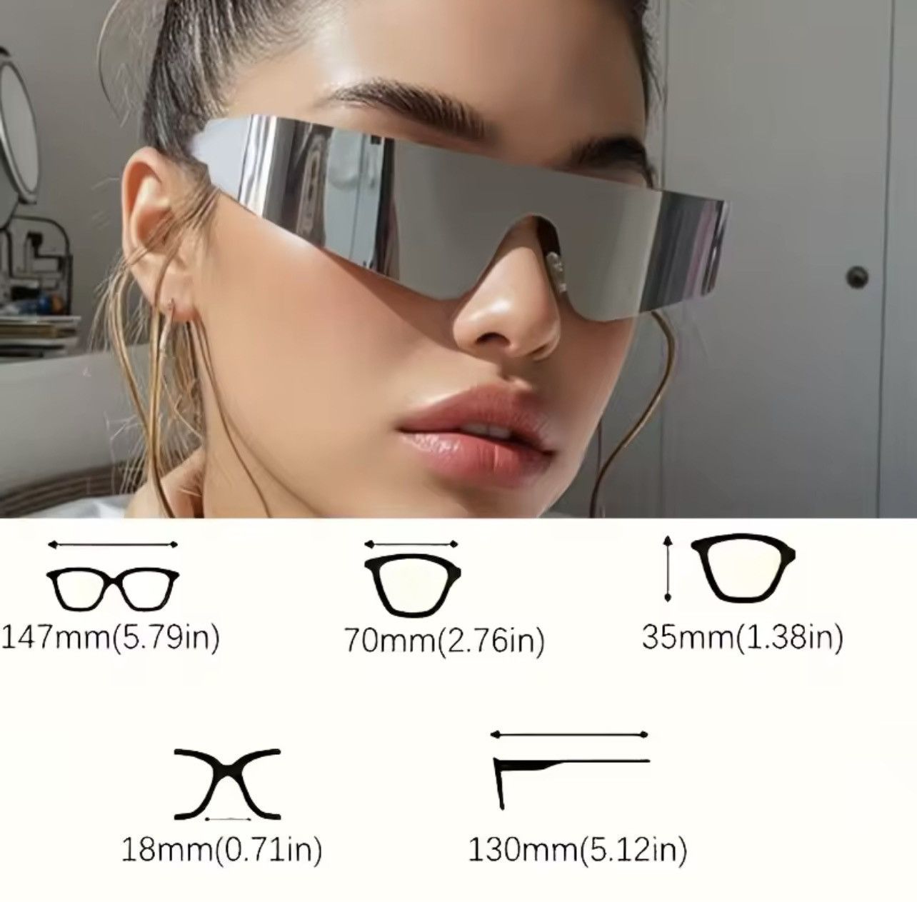 Other Futuristic Shield Sunglasses Silver Mirrored UV400 Y2K Size ONE SIZE - 7 Thumbnail