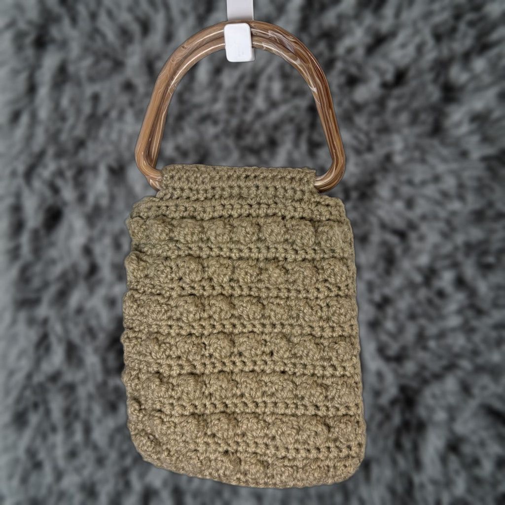 Vintage VINTAGE Purse Crochet Macrame Brown Hipppy Boho 1970s Lined Plastic Handles Unbranded Womens Bag Size ONE SIZE - 1 Thumbnail