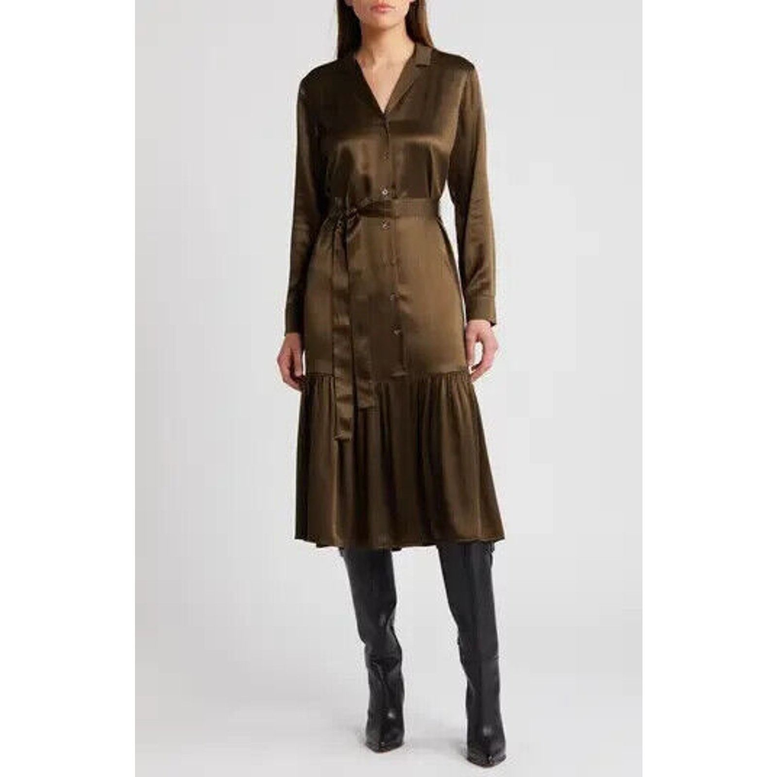 Rails New W/Tags Rails Moss Green Satin Beatrice Midi Dress Small Size S / US 4 / IT 40 - 1 Thumbnail