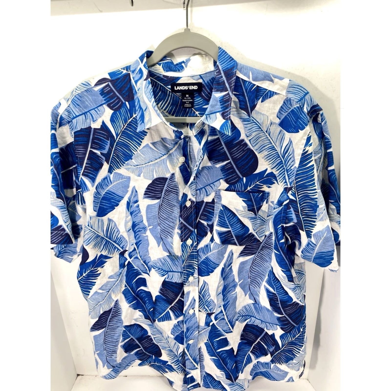 Lands' End Lands' End Linen Cabana Shirt Men M Blue Floral Short Sleeve Button-Up Size US M / EU 48-50 / 2 - 2 Thumbnail