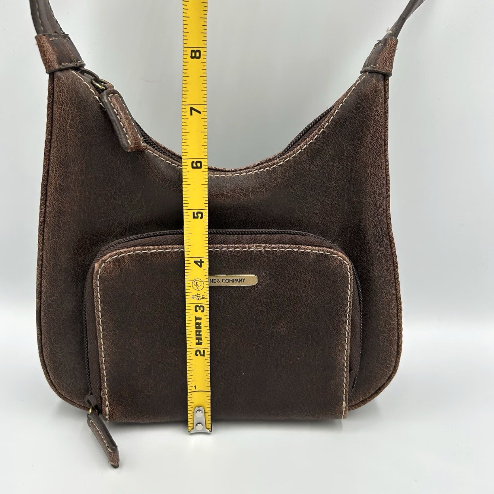 CO VINTAGE Nine & Co Shoulder Bag Small Brown Leather Women Womens Small Brown Solid Leather Bag Size ONE SIZE - 6 Thumbnail
