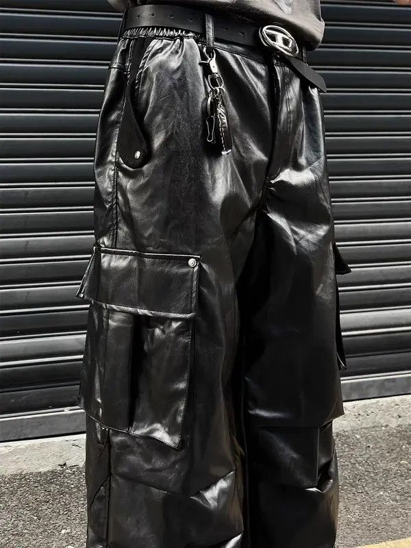 Japanese Brand Masumi x Aida High Street Hip Hop Wide Leg Leather Pants Size US 34 / EU 50 - 5 Thumbnail