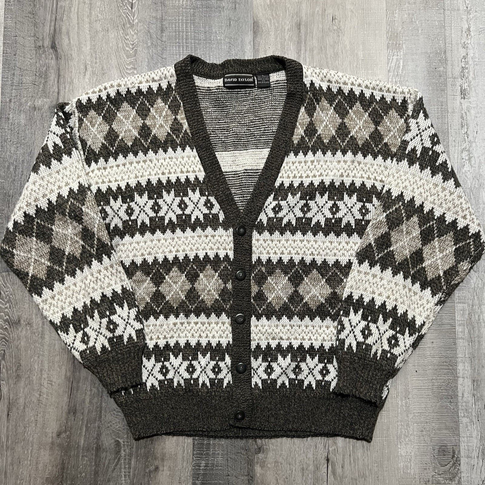 David Taylor VTG David Taylor Cardigan Sweater Mens L Geometric Plaid 90s Size US L / EU 52-54 / 3 - 1 Thumbnail