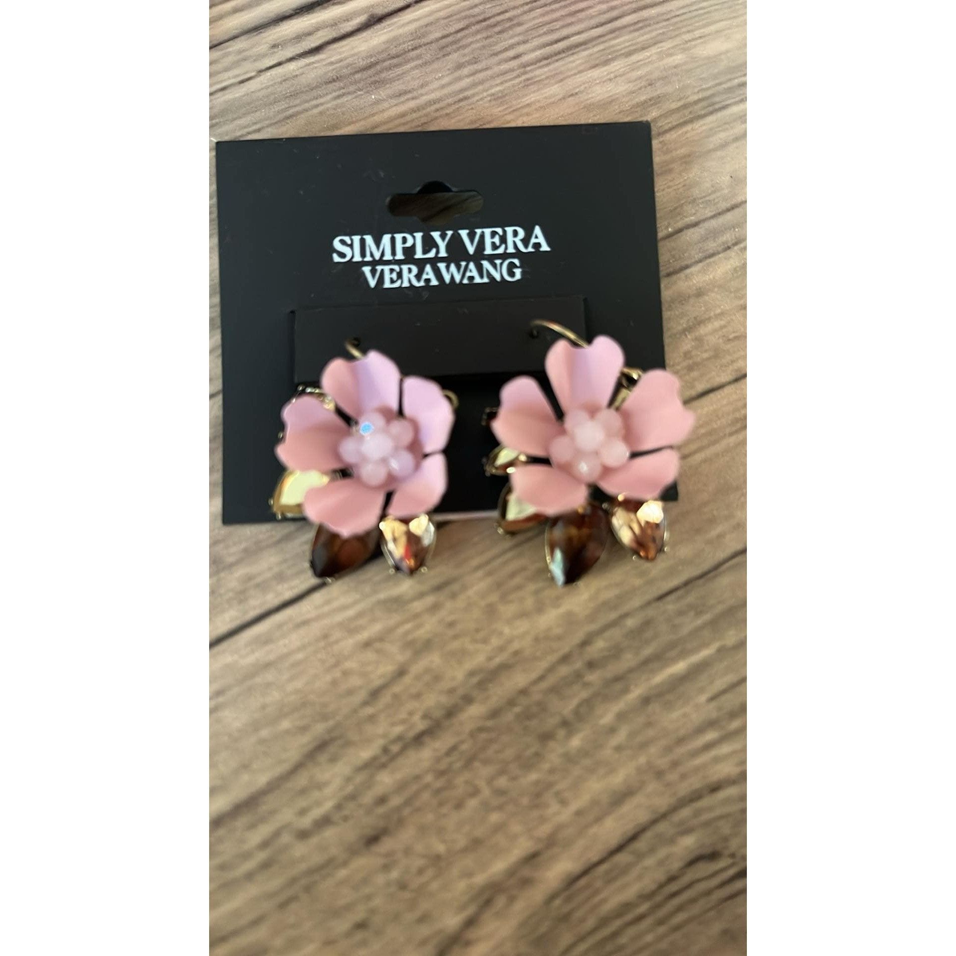 Vera Wang Simply Vera Wang Rhinestone Drop Dangle Hook Pink Flower Ear Size ONE SIZE - 1 Thumbnail