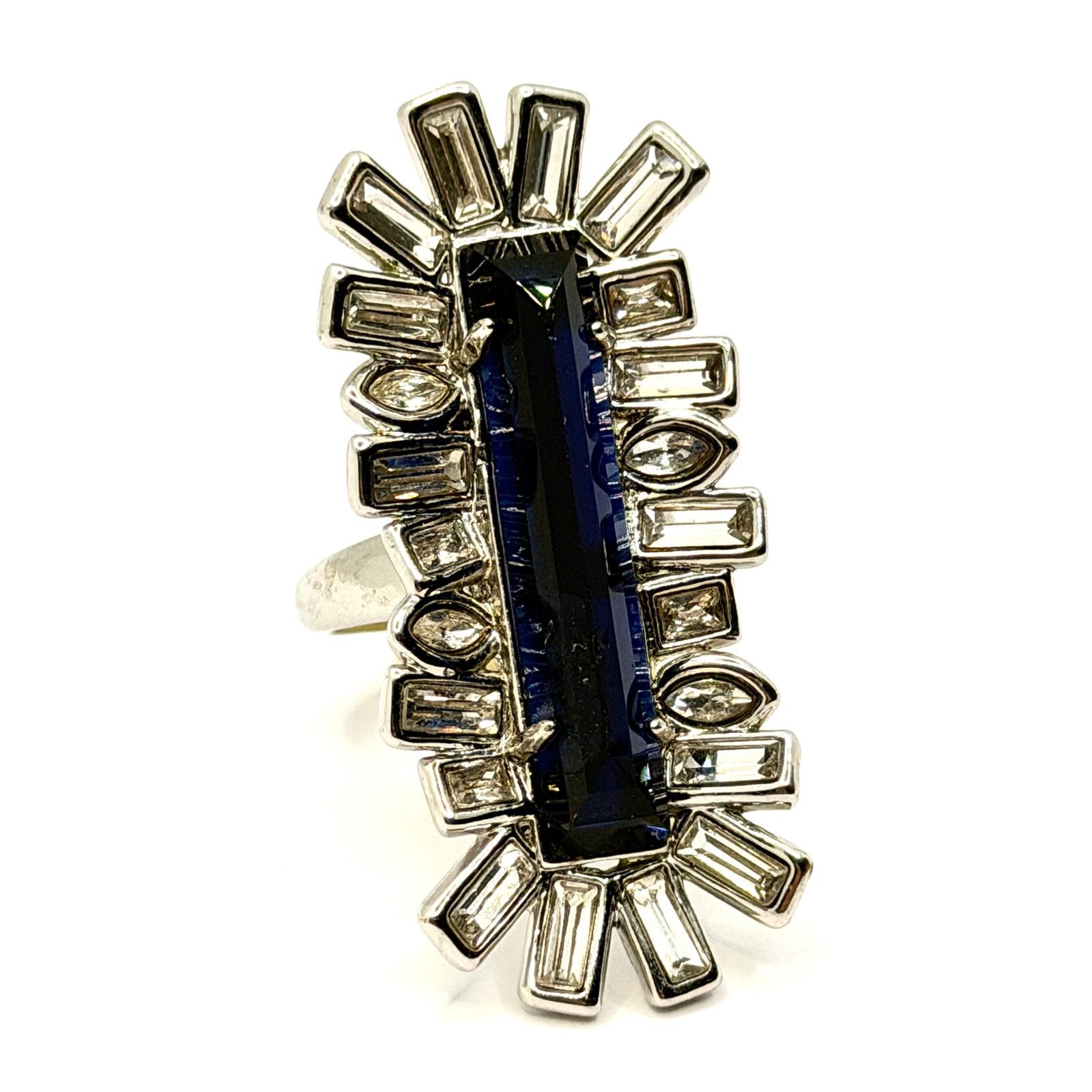 Alexis Bittar Miss Havisham Crystal Matrix Silver Tone Blue Baguette Ring Size ONE SIZE - 2 Thumbnail