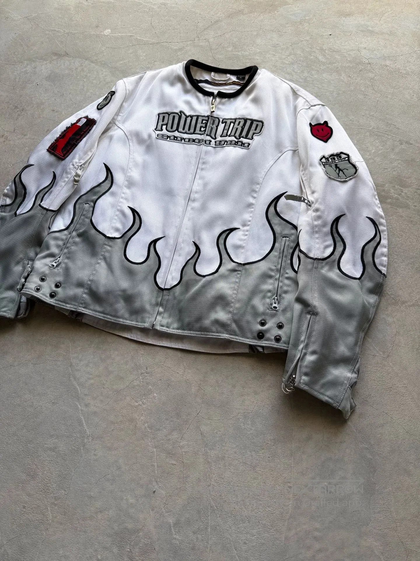 Vintage Vintage 00s Power Trip White Flame Biker Jacket. Size US XL / EU 56 / 4 - 2 Thumbnail
