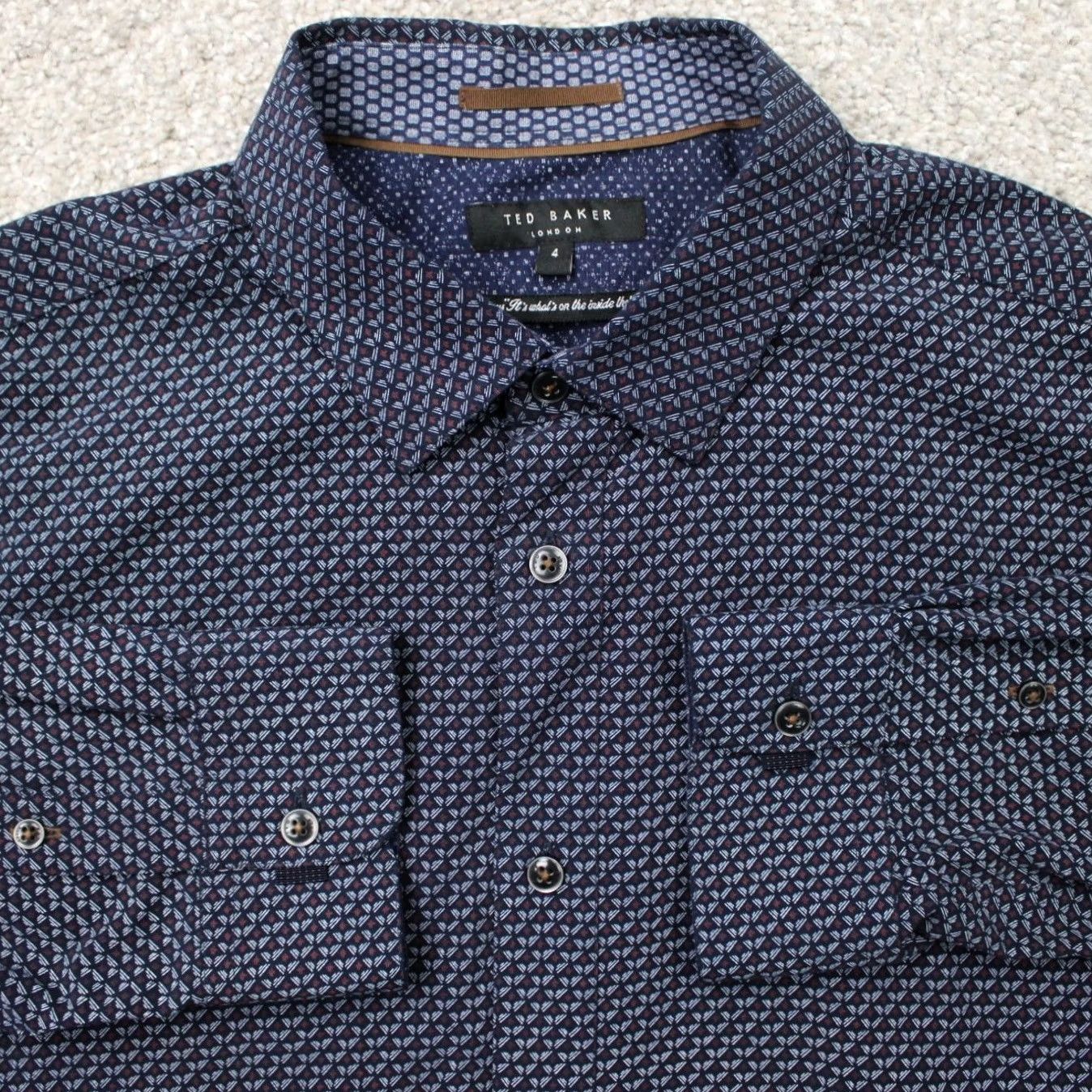Ted Baker Ted Baker London Shirt Mens 4/ Large Blue Geometric Modal/Polyester Long Sleeve Shirt Size US L / EU 52-54 / 3 - 2 Thumbnail