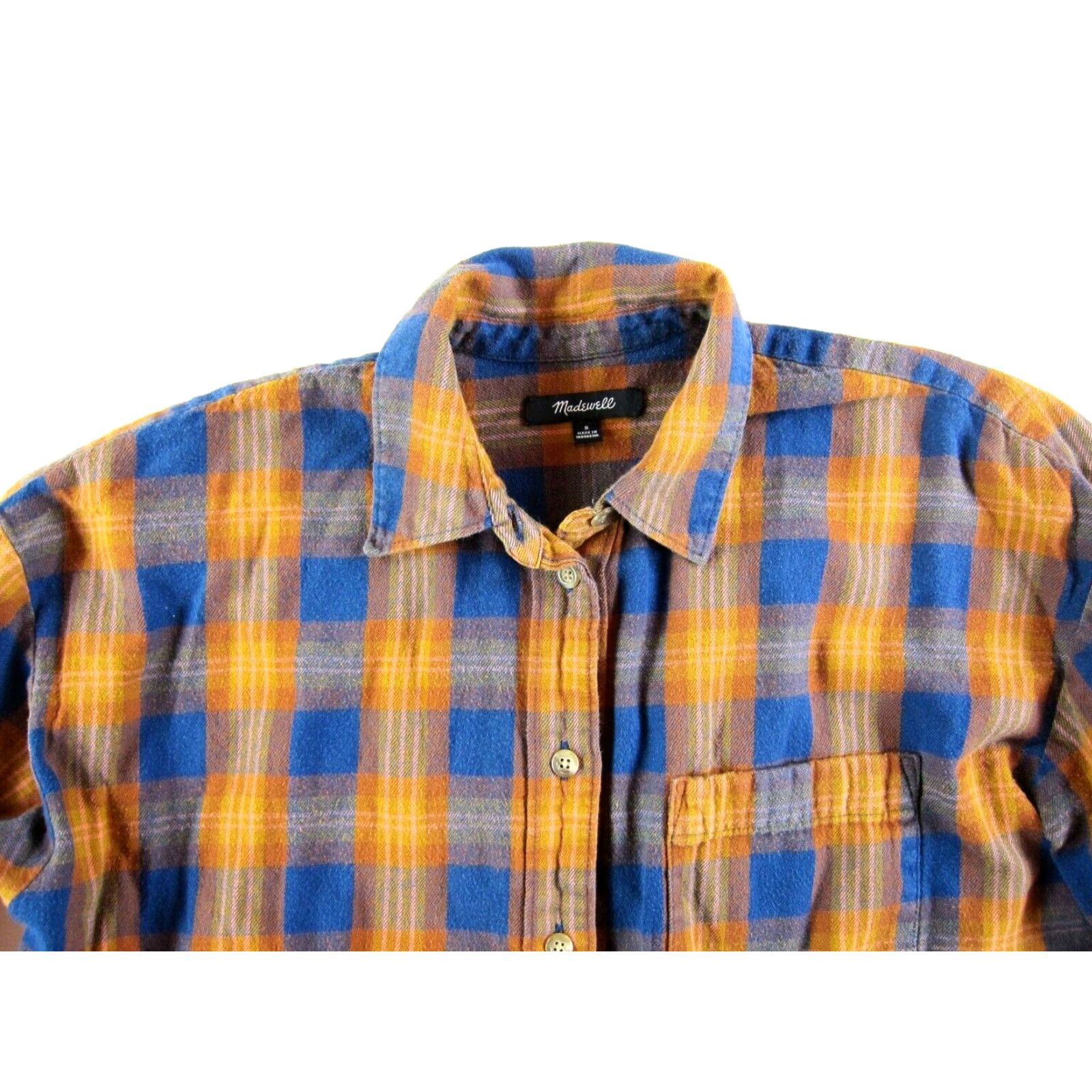 Madewell Madewell 100% Cotton Flannel Blue Orange Button Up Long Collared Sleeve Shirt S Size S / US 4 / IT 40 - 4 Thumbnail