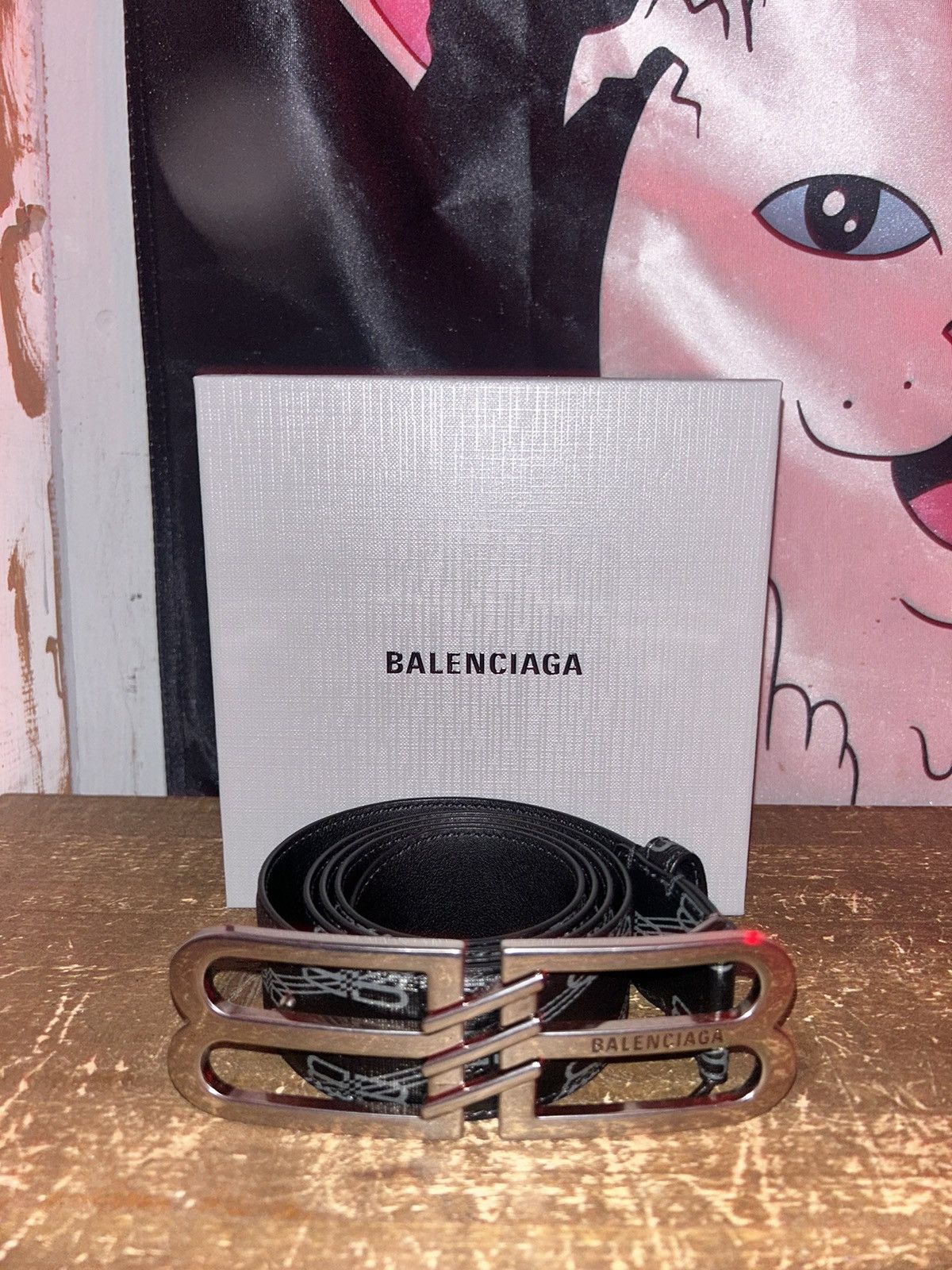 image of Balenciaga Big Buckle Monogram Belt in Black, Men's (Size 34)