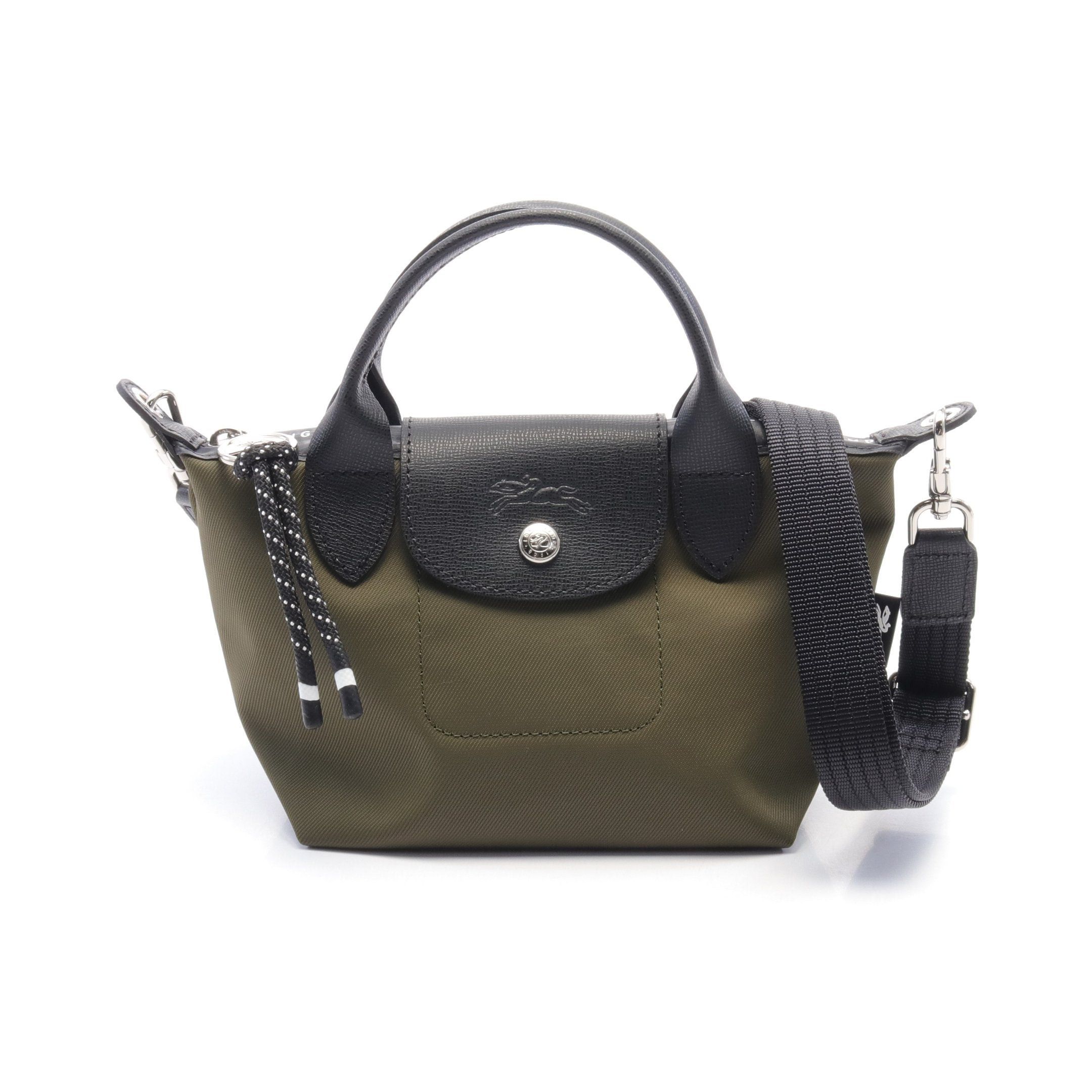 Longchamp Le Preage Energy Xs Handbag Nylon Leather Khaki Green Black