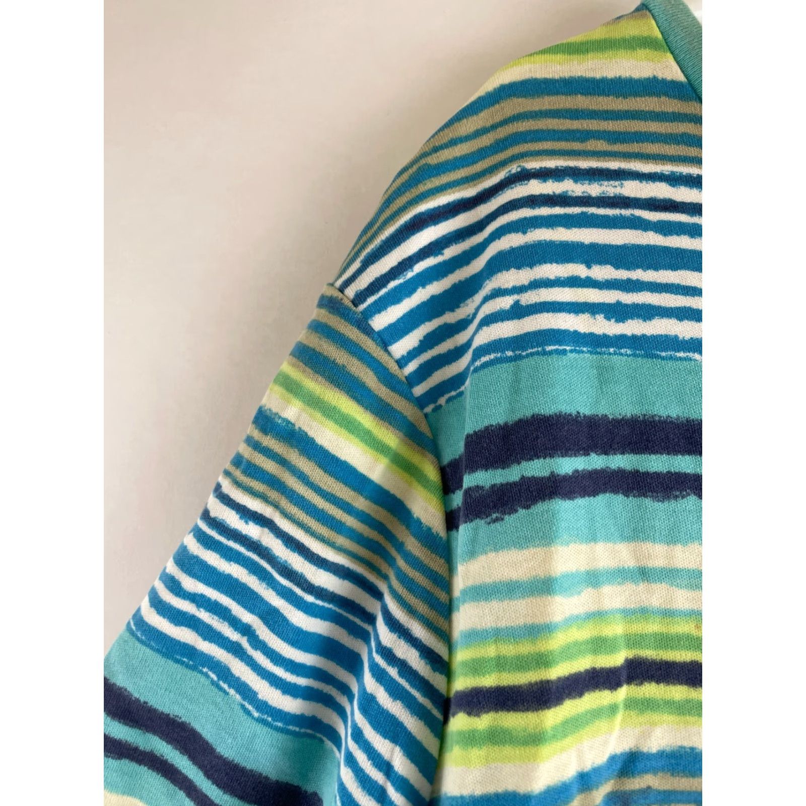 Vintage Studio Works T-Shirt Women's Size 2XL Green Blue Striped Short Sleeve Boat Neck Size XXL / US 16-18 / IT 52-54 - 3 Thumbnail