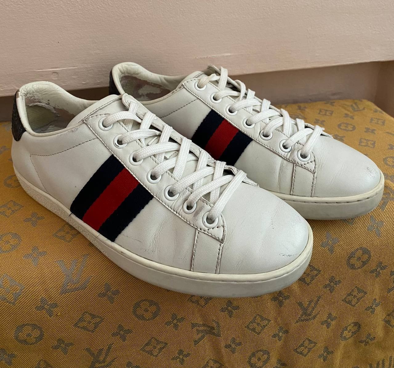 Designer × Gucci 🇮🇹Gucci Ace Sneakers Og Blue Web White Leather Shoes Monogram Size US 6 / IT 36 - 2 Thumbnail