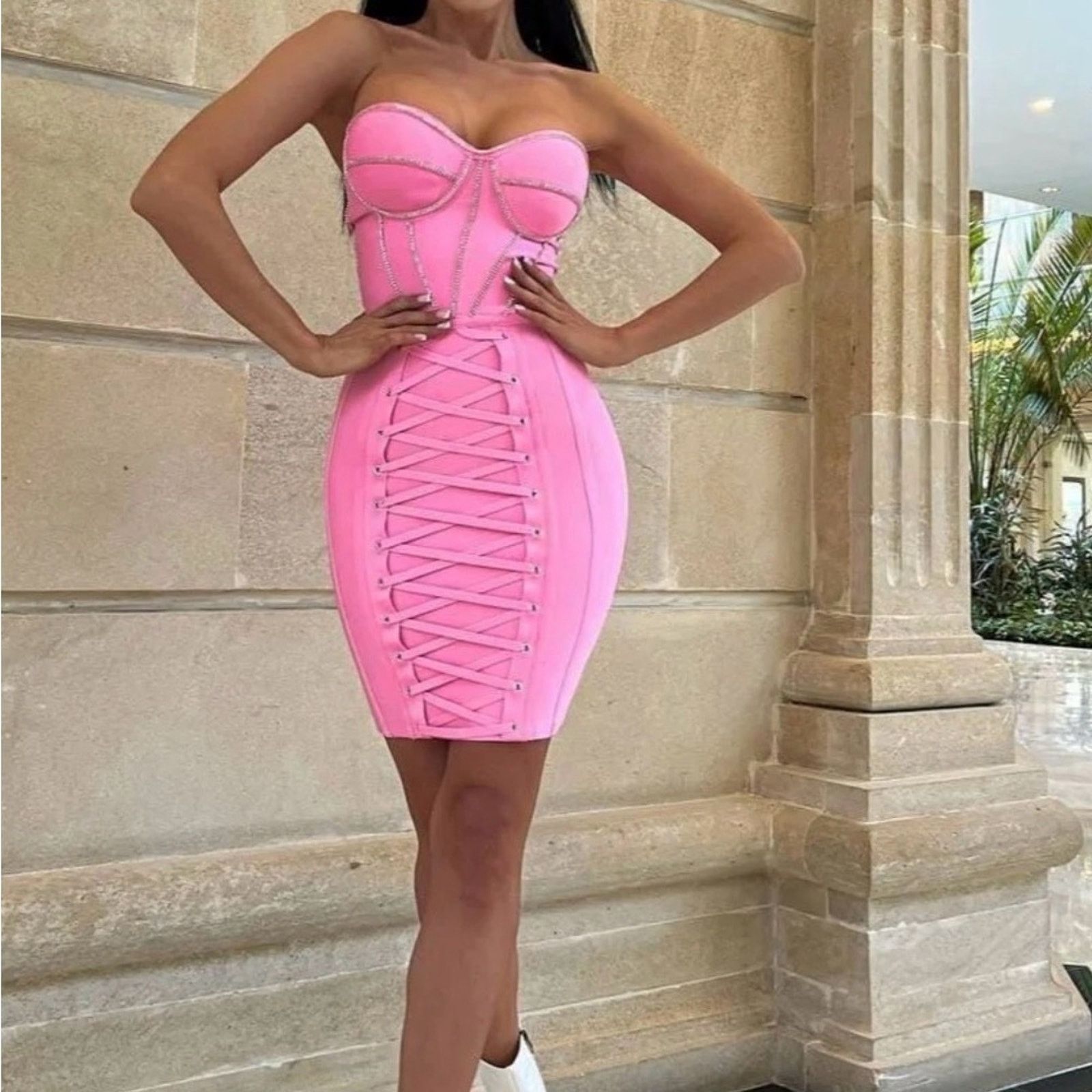 Other New Y2K Bodycon Pink Corset Style Summer Strapless Dress Size S / US 4 / IT 40 - 4 Thumbnail