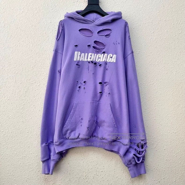 Balenciaga Balenciaga Ripped Distressed Logo Hoodie Lilac Size US XS / EU 42 / 0 - 1 Thumbnail