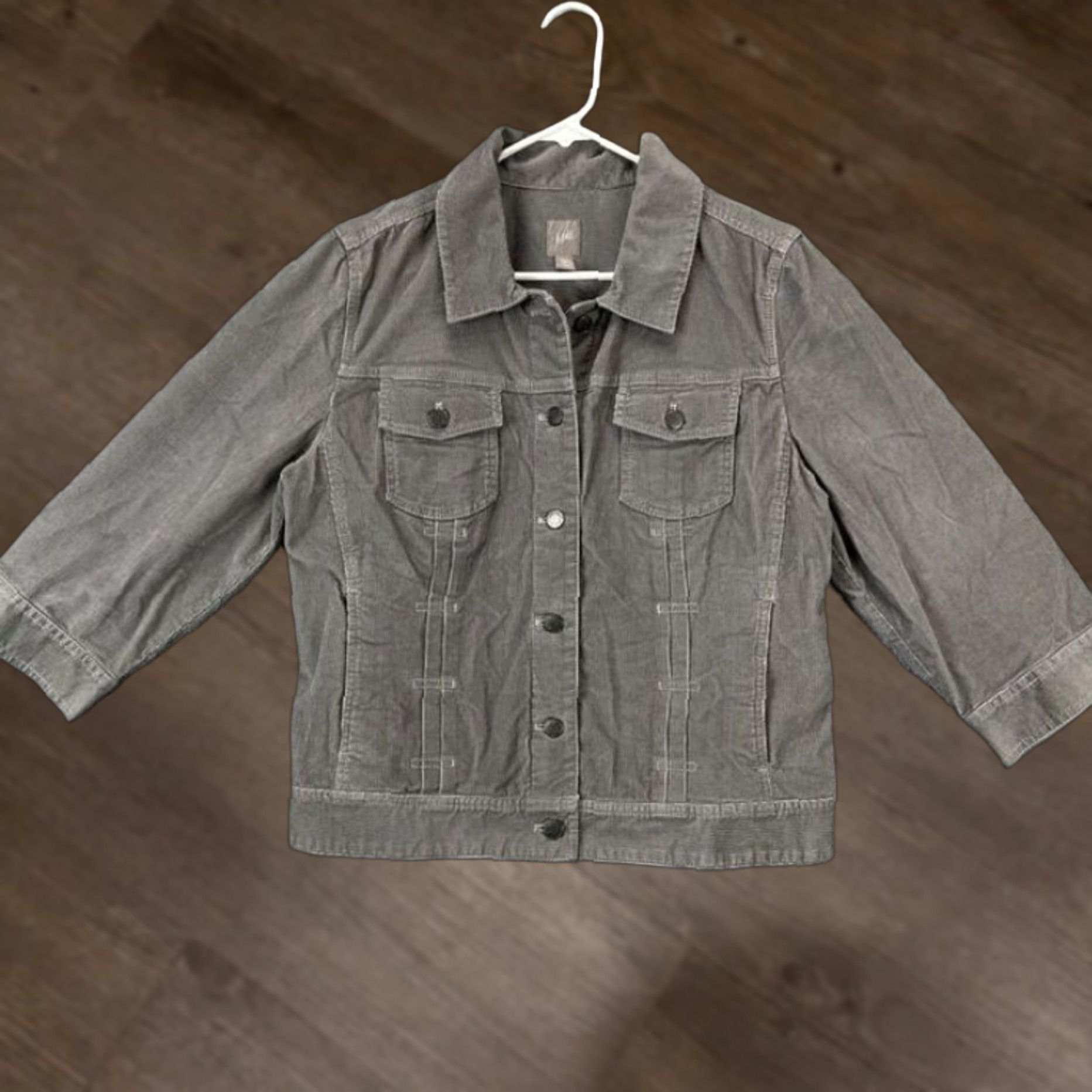 J. Jill J. Jill Corduroy Jacket Womens Medium Grey Stretch Button Front 3-Quarter Sleeve Size M / US 6-8 / IT 42-44 - 1 Thumbnail