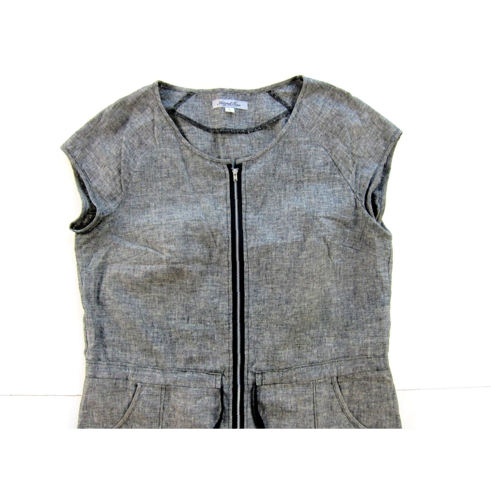Vintage National Picnic Grey Hemp Made USA Zipper Cap Sleeve Tunic Shift Dress L Pockets Knee Length Floral Women's Large Size L / US 10 / IT 46 - 4 Thumbnail