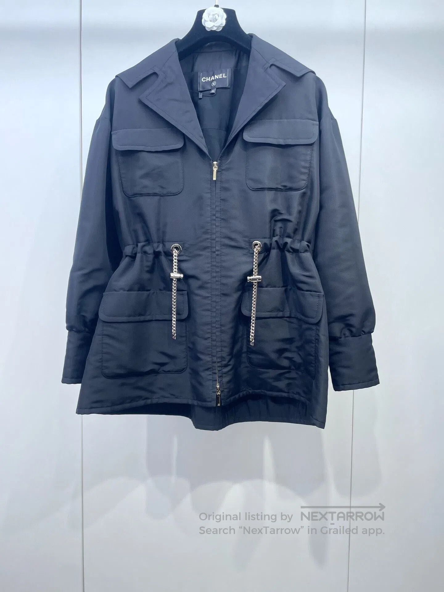 Chanel Chanel Navy Collar Metal Drawstring Trench Coat. Size XXS / US 00 / IT 34 - 1 Thumbnail