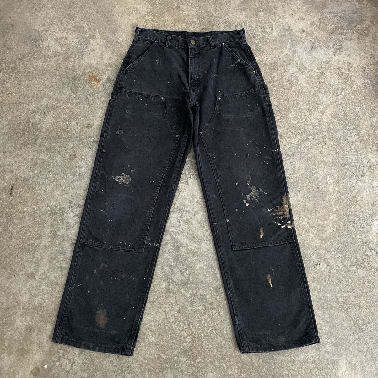 Carhartt VTG Carhartt Double Knee Faded Black Stained Carpenter Pants Size US 31 - 2 Thumbnail