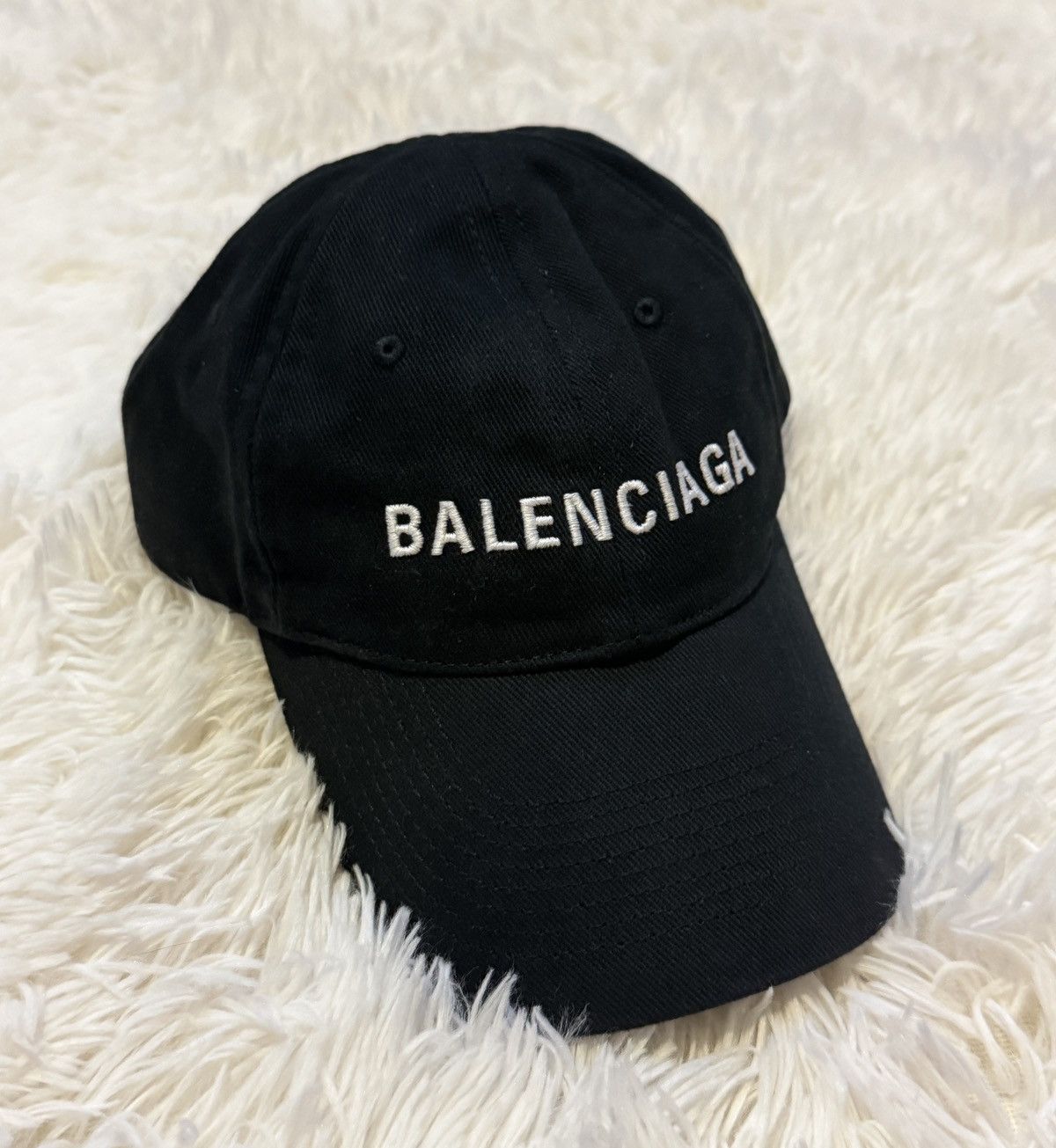 Black Balenciaga Logo Embroidered Hat