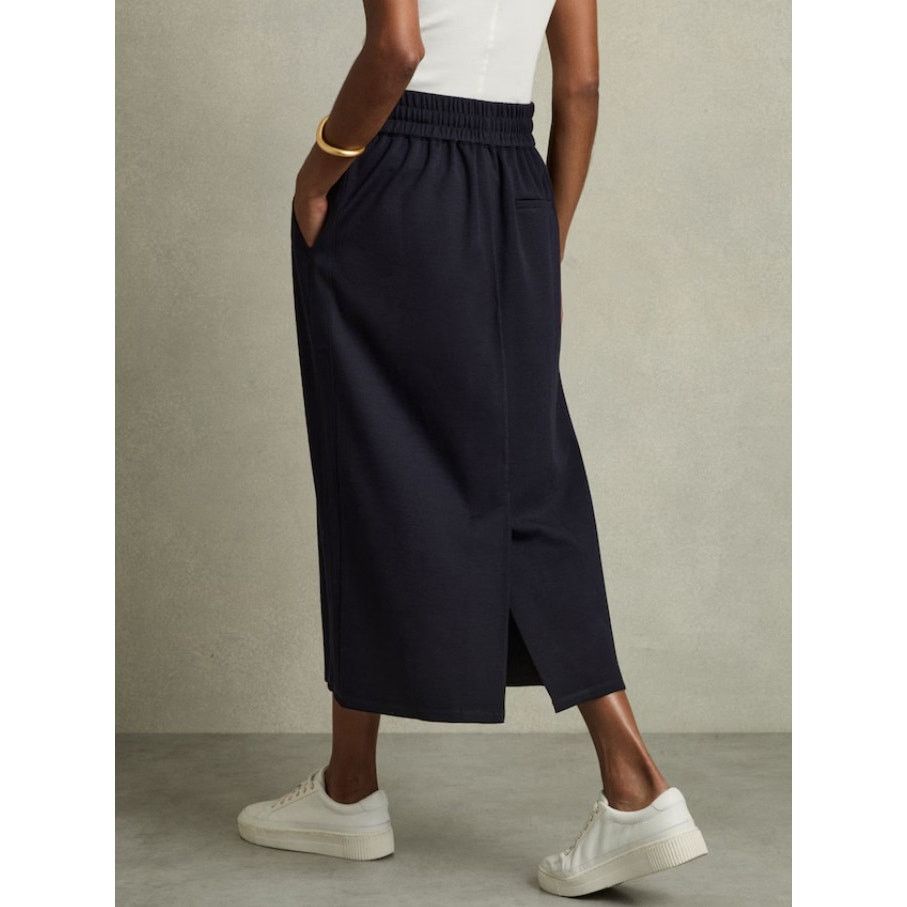 Reiss Reiss Women's Navy Wool-Blend Ruched Jersey Nora Midi Skirt Size 27" / US 4 / IT 40 - 3 Thumbnail