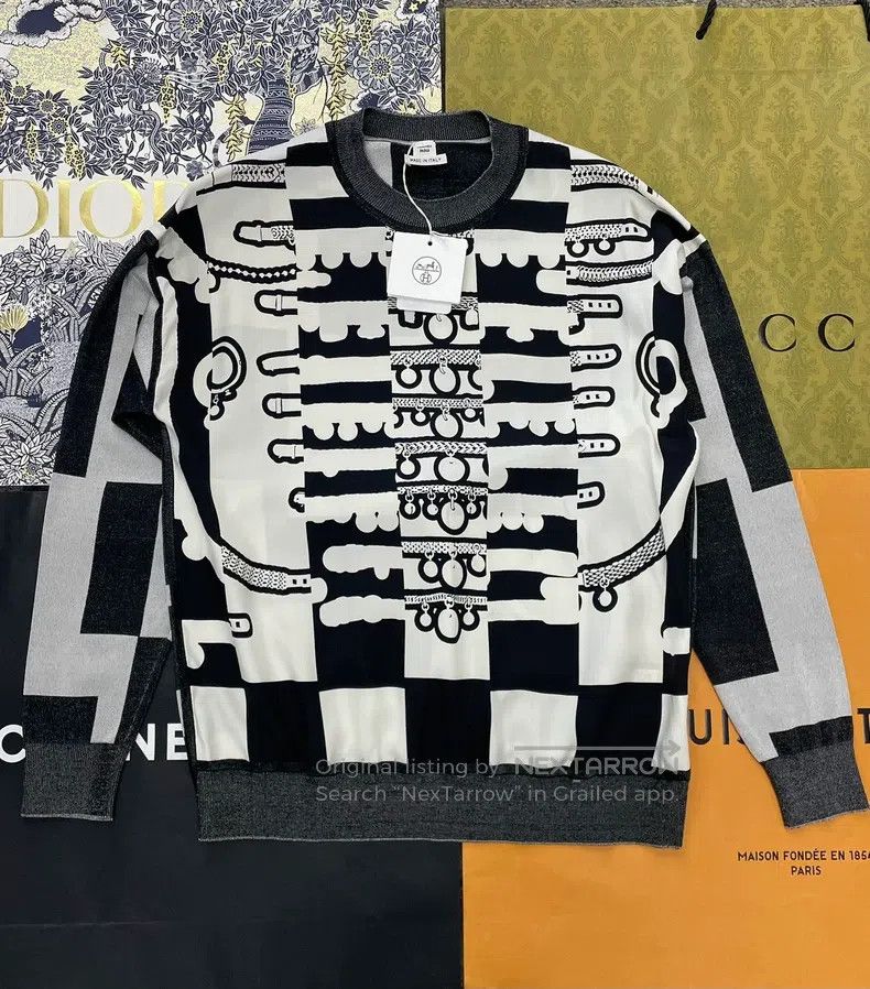 Hermes Hermes Black, White, and Gray Color Blocked Silk Printed K Size XXS / US 00 / IT 34 - 1 Thumbnail