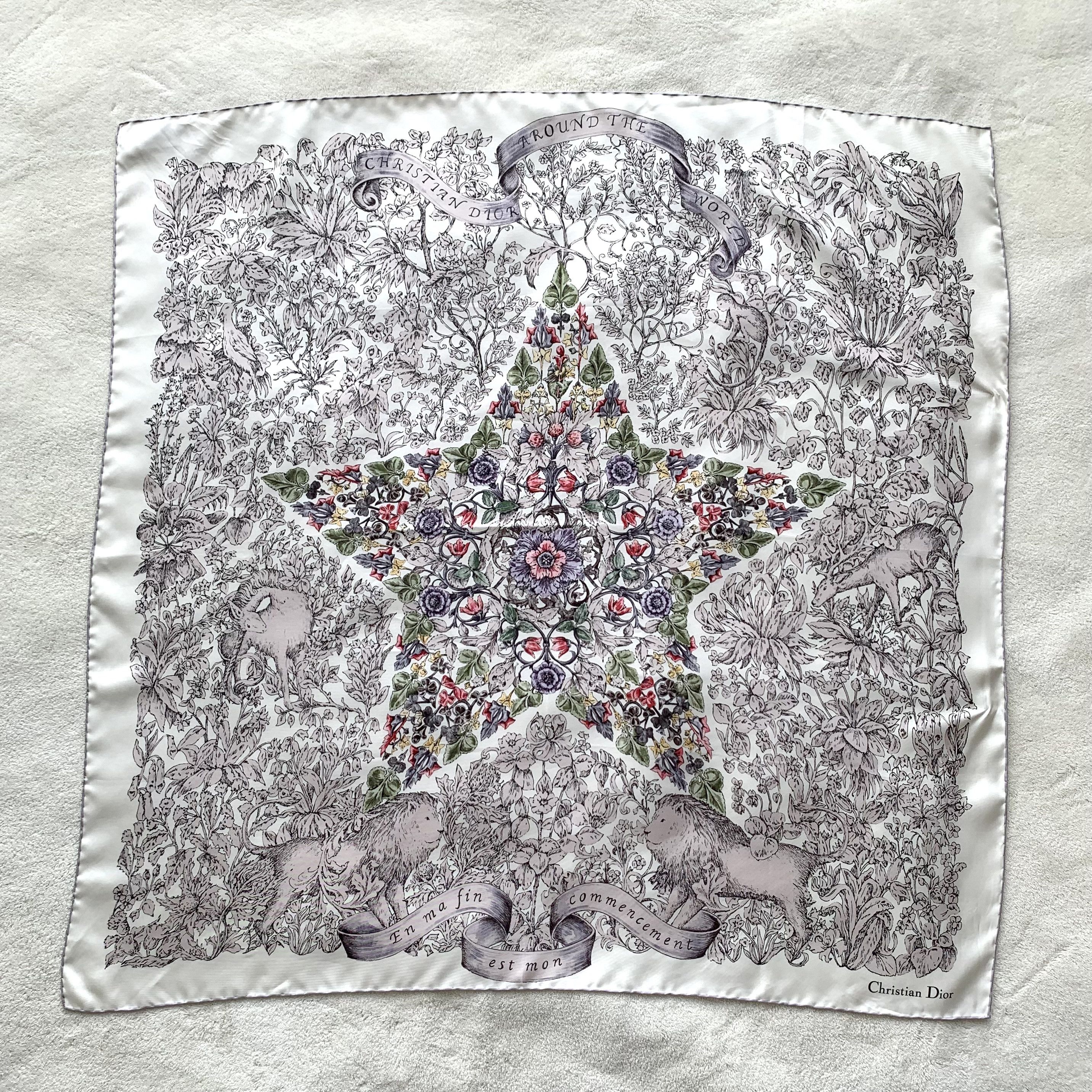Dior Star & Animal Print Silk Scarf White (90×90 cm)