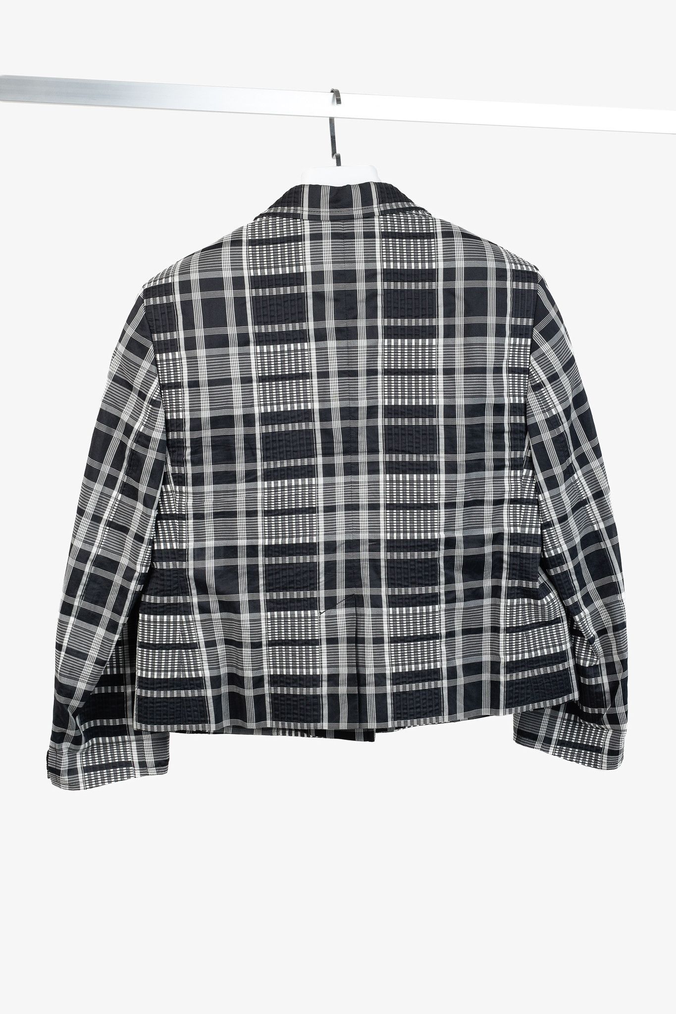 Akris Akris Punto Black & White Cotton Plaid Pintuck Blazer Size L / US 10 / IT 46 - 2 Thumbnail