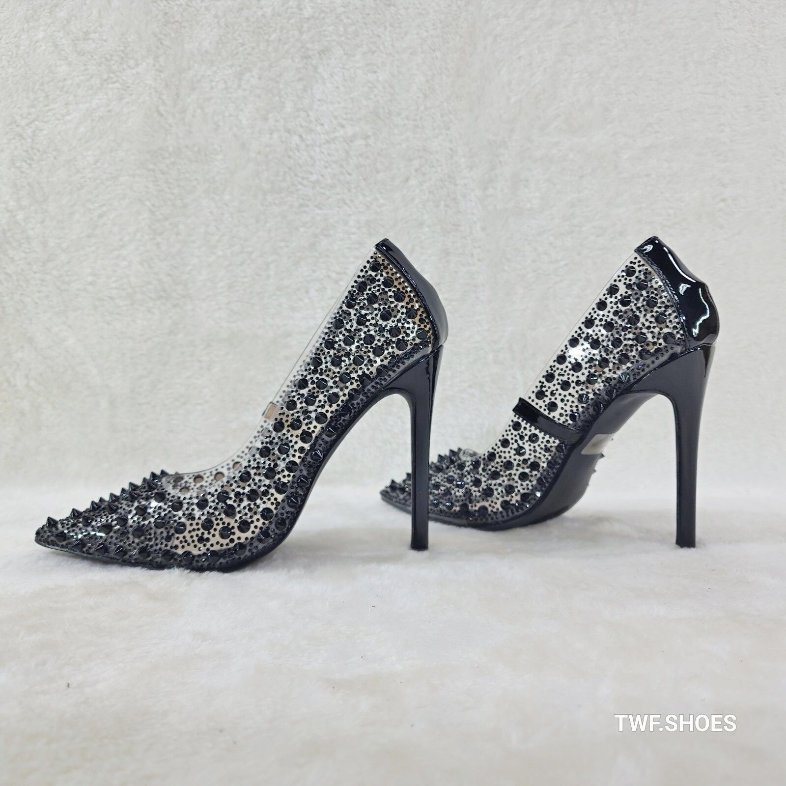 Other Spicy Stiletto PVC Clear Pumps Black Studs & Rhinestone Pump Size US 9 / IT 39 - 2 Thumbnail