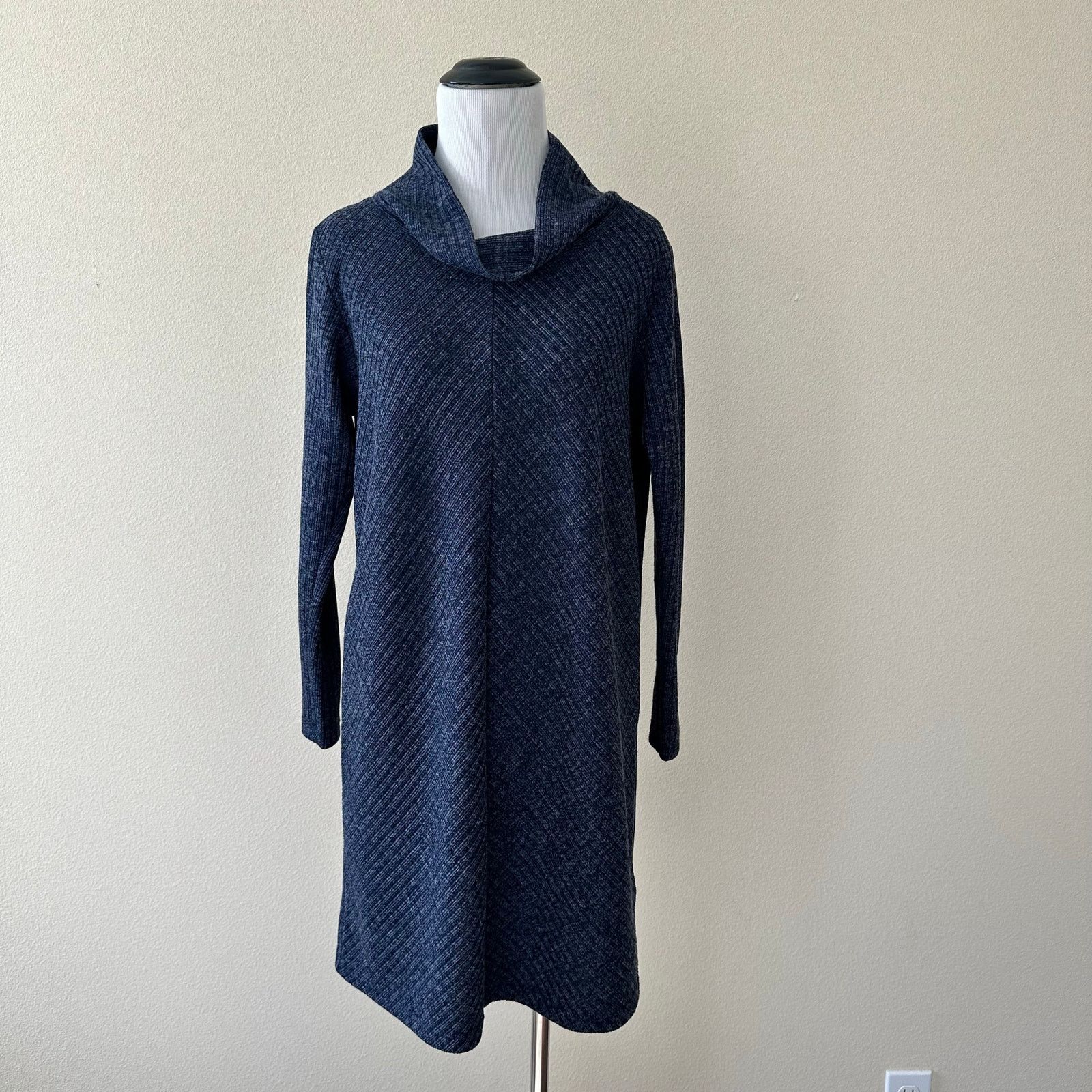Other Max Studio Ribbed Geometric Navy Sweater Dress Cowl Neck S Size S / US 4 / IT 40 - 1 Thumbnail