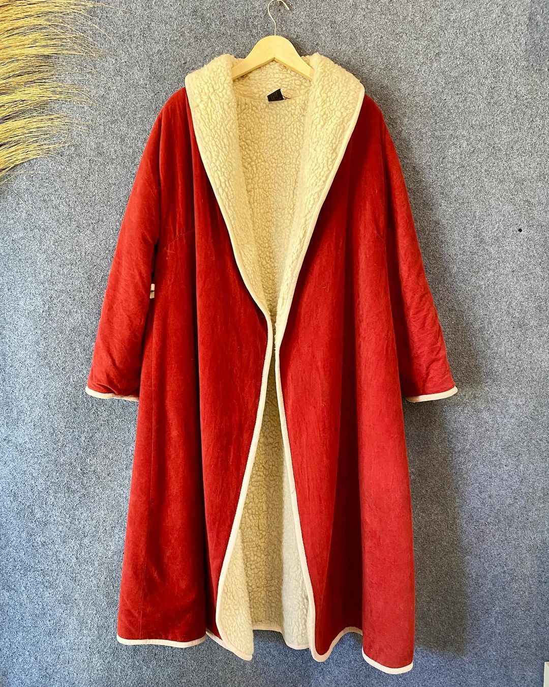 image of Leather Jacket Winter Red Long Coat, Men's (Size Large)
