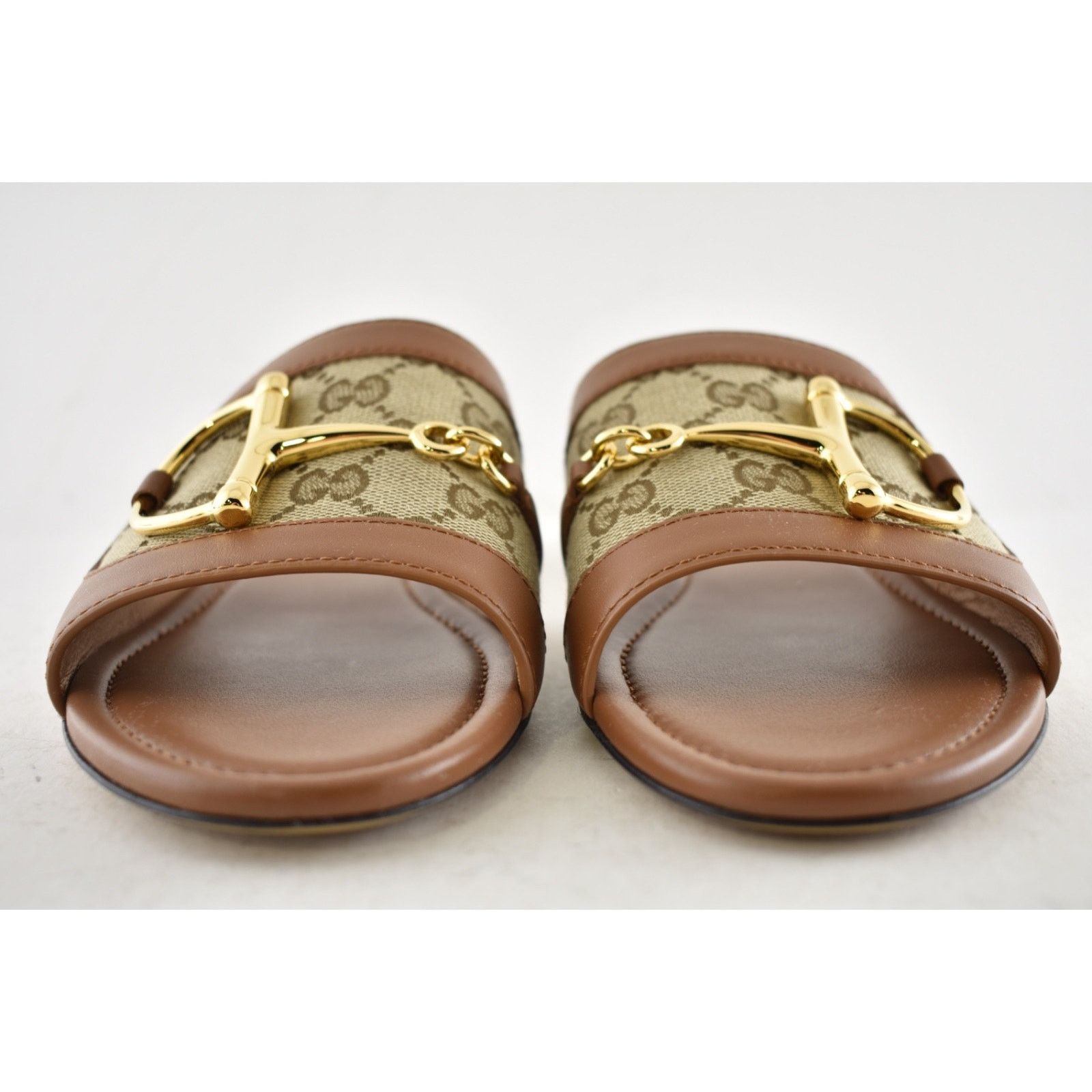 Gucci Gucci Alfa Gold Horsebit Brown GG Canvas Mule Sandal 37.5 Size US 7.5 / IT 37.5 - 10 Thumbnail
