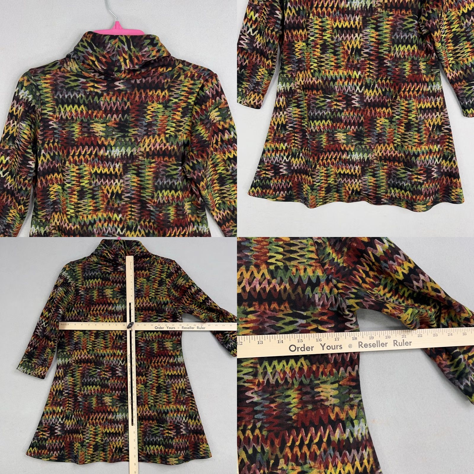Rainbow Andria Lieu Top Womens Medium Black Colorful Rainbow Zigzag Tunic Artsy Eclectic Size M / US 6-8 / IT 42-44 - 8 Thumbnail