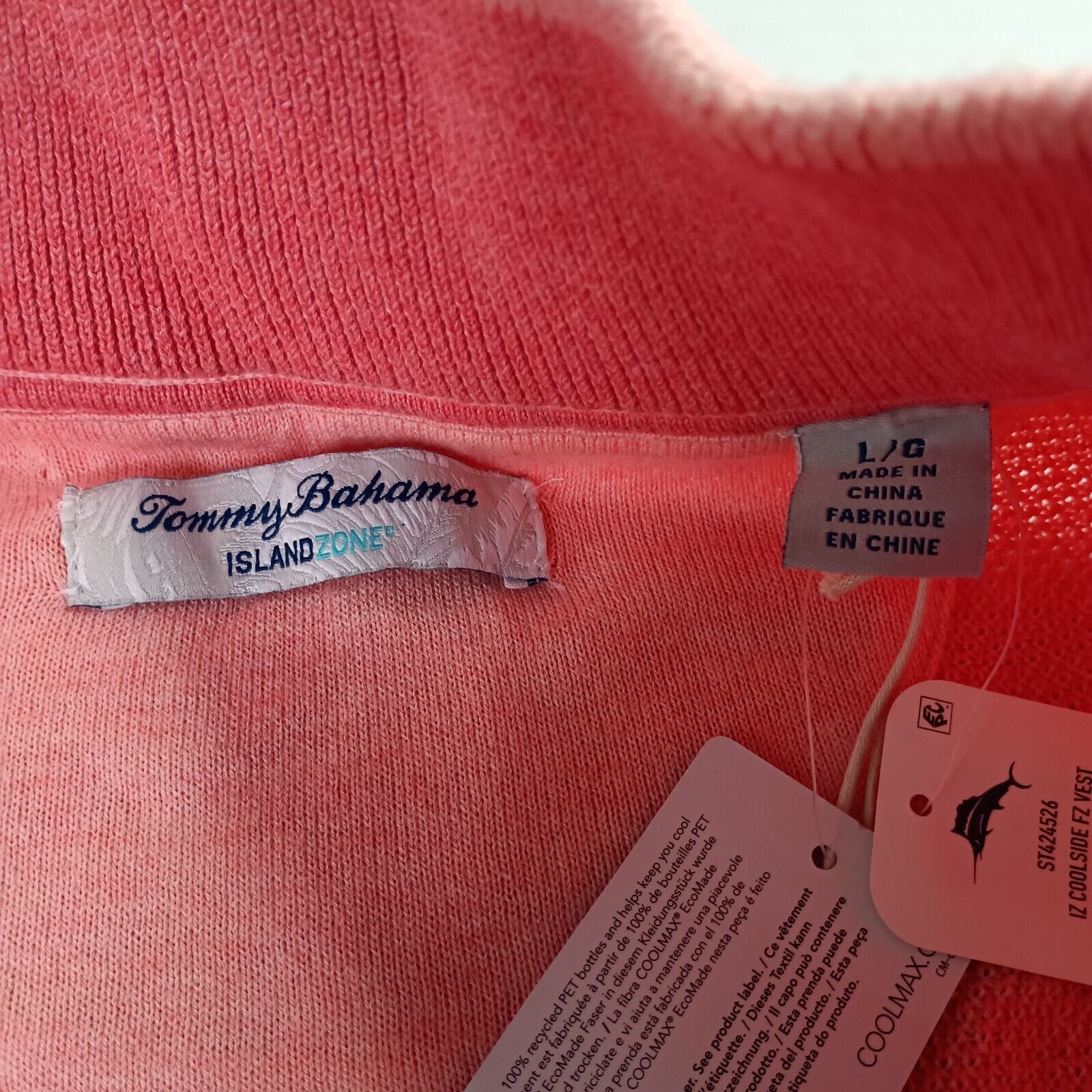 Tommy Bahama Tommy Bahama Coolside Island Zone Full Zip Vest Men's L Pink Size US L / EU 52-54 / 3 - 4 Thumbnail