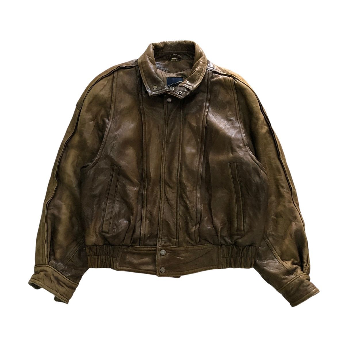 Vintage 90s brown leather men jacket zip bomber cheapest motorcycles biker coat size L EU 52