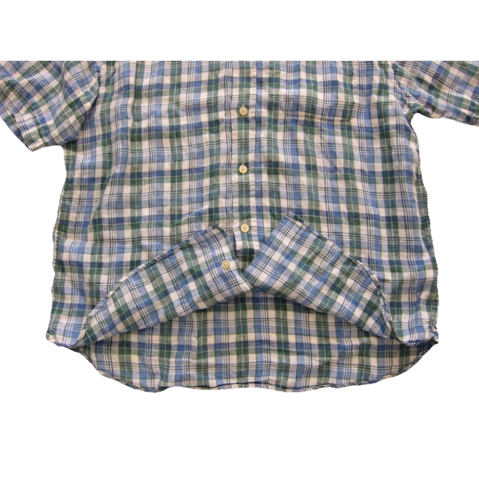 Orvis Orvis 100% Linen White Green Blue Plaid Short Sleeve Button Down Shirt Large Size US L / EU 52-54 / 3 - 5 Thumbnail