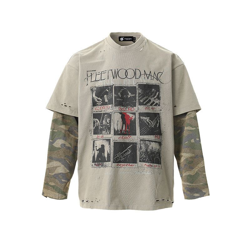 Vintage Retro camouflage faux two-piece long-sleeved T-shirt Size US M / EU 48-50 / 2 - 1 Thumbnail