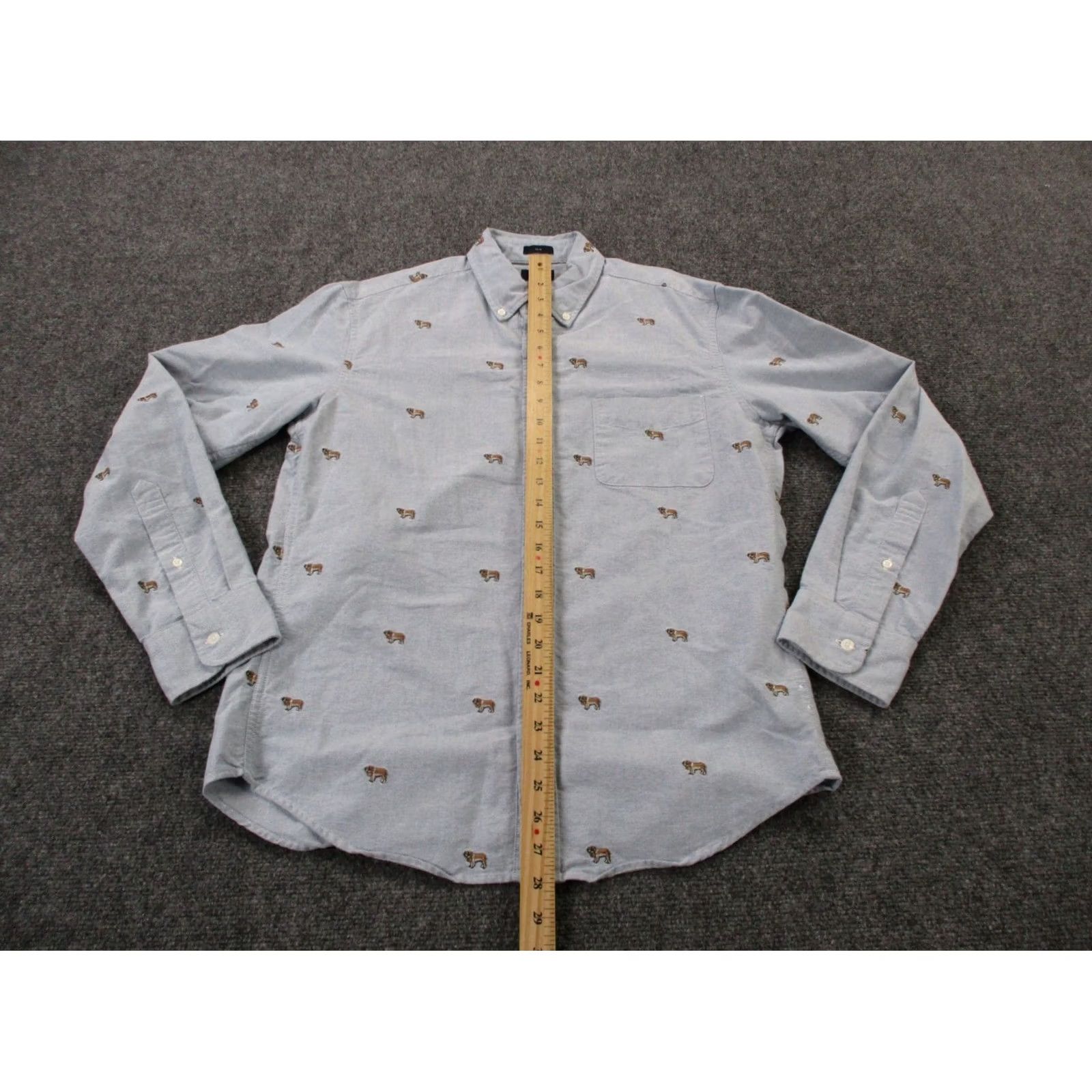 J.Crew J.CREW Shirt Mens M Blue Oxford Slim Dress Embroidered Graphic Print Pattern Button-Up Knit Collar Spread Classic Slimming Modern Size 40R - 3 Thumbnail