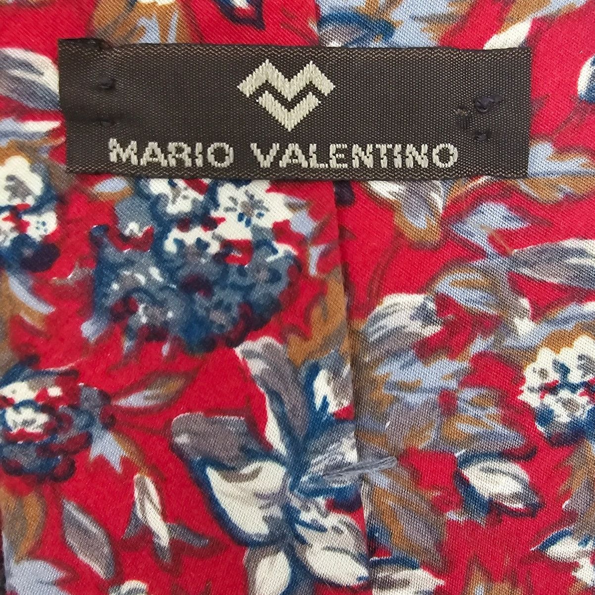 Mario Valentino × Valentino Mario Valentino Red Floral Pattern 100% Cotton Necktie tie Size ONE SIZE - 2 Thumbnail