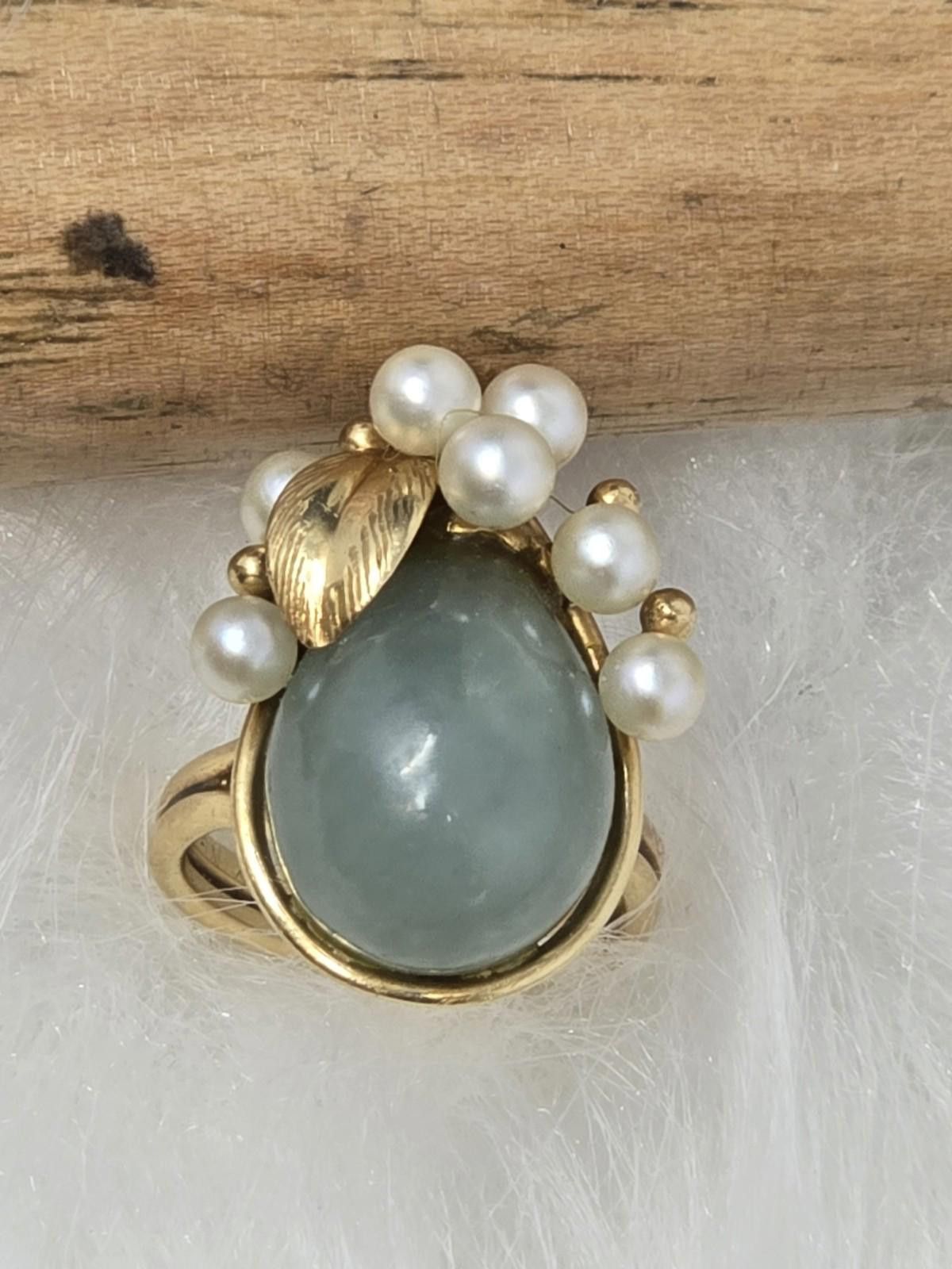 Other Ming's Hawaii 14k Solid Gold Jade Pear Ring Vintage Sz 4.5 Size ONE SIZE - 2 Thumbnail