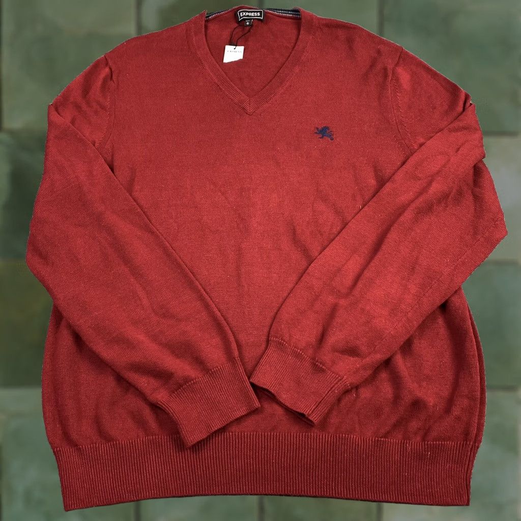 Express NWT Express Red V-Neck Knit Sweater XL Blue Embroidered Crest Logo Stylish Top Mens Pullover Knit Sweater 100% Cotton Crew Neck Zip Notions Size US XL / EU 56 / 4 - 1 Thumbnail
